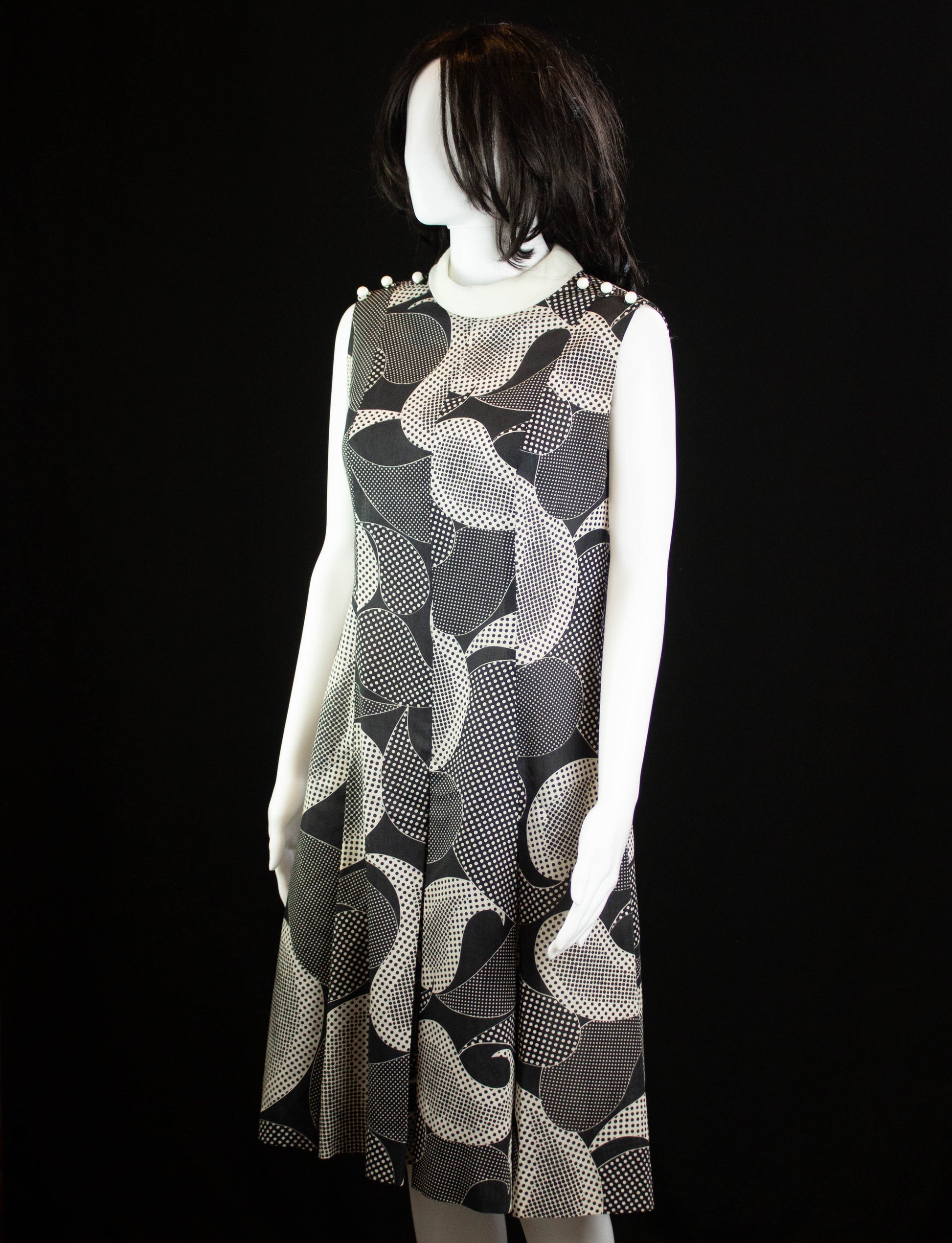 Vintage Abstract Polka Dot Dress With Pleated Skirt 60s Black and Whit Black Shag Vintage Vintage Abstract Polka Dot Dress With Pleated Skirt 60s Black and Whit Black Shag Vintage
