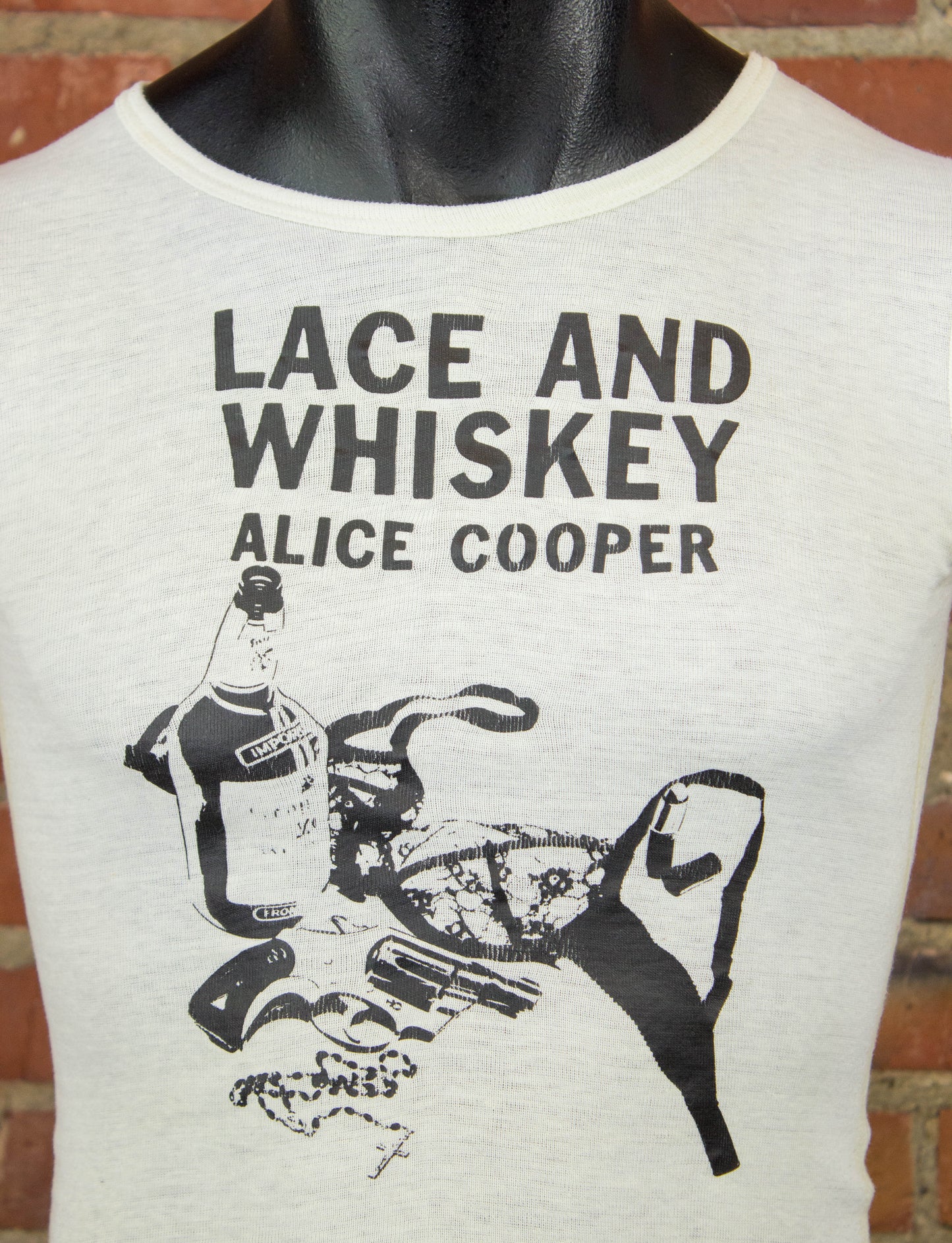 Vintage Alice Cooper Concert T Shirt 1977 Lace and Whiskey Warner Brothers Promo White XXS-XS