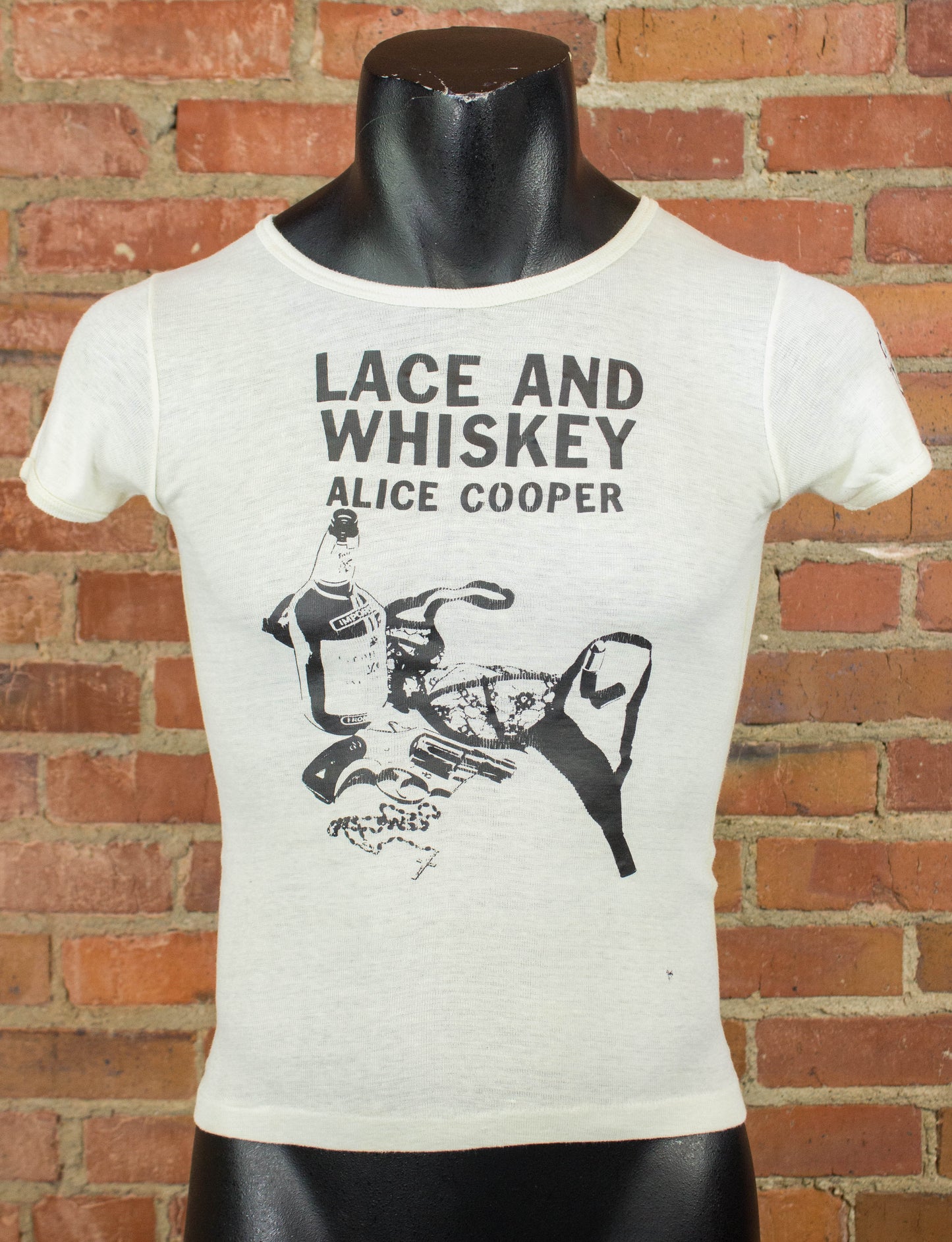 Vintage Alice Cooper Concert T Shirt 1977 Lace and Whiskey Warner Brothers Promo White XXS-XS