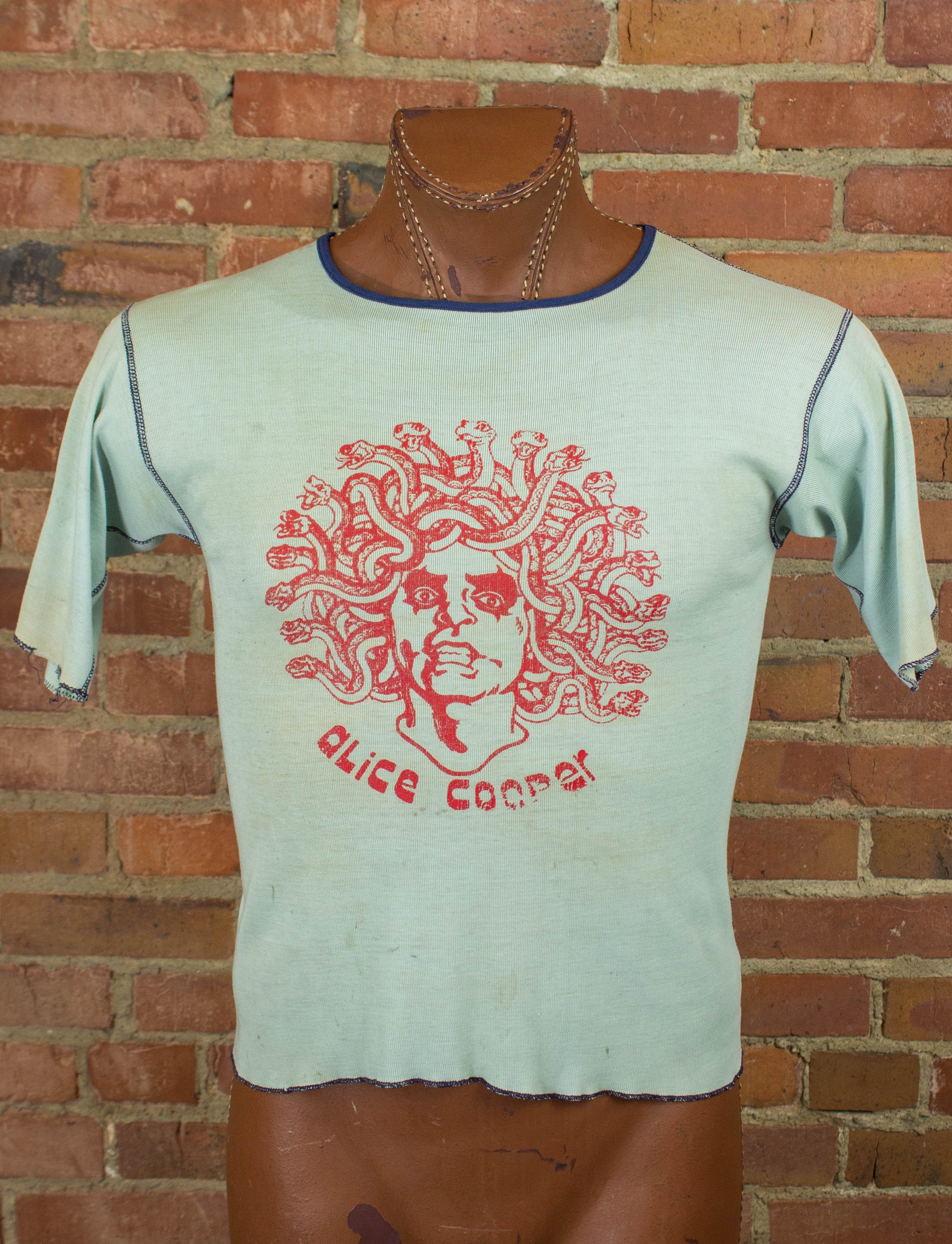 Vintage Alice Cooper Medusa Head Concert T Shirt 70s Seafoam Green Small