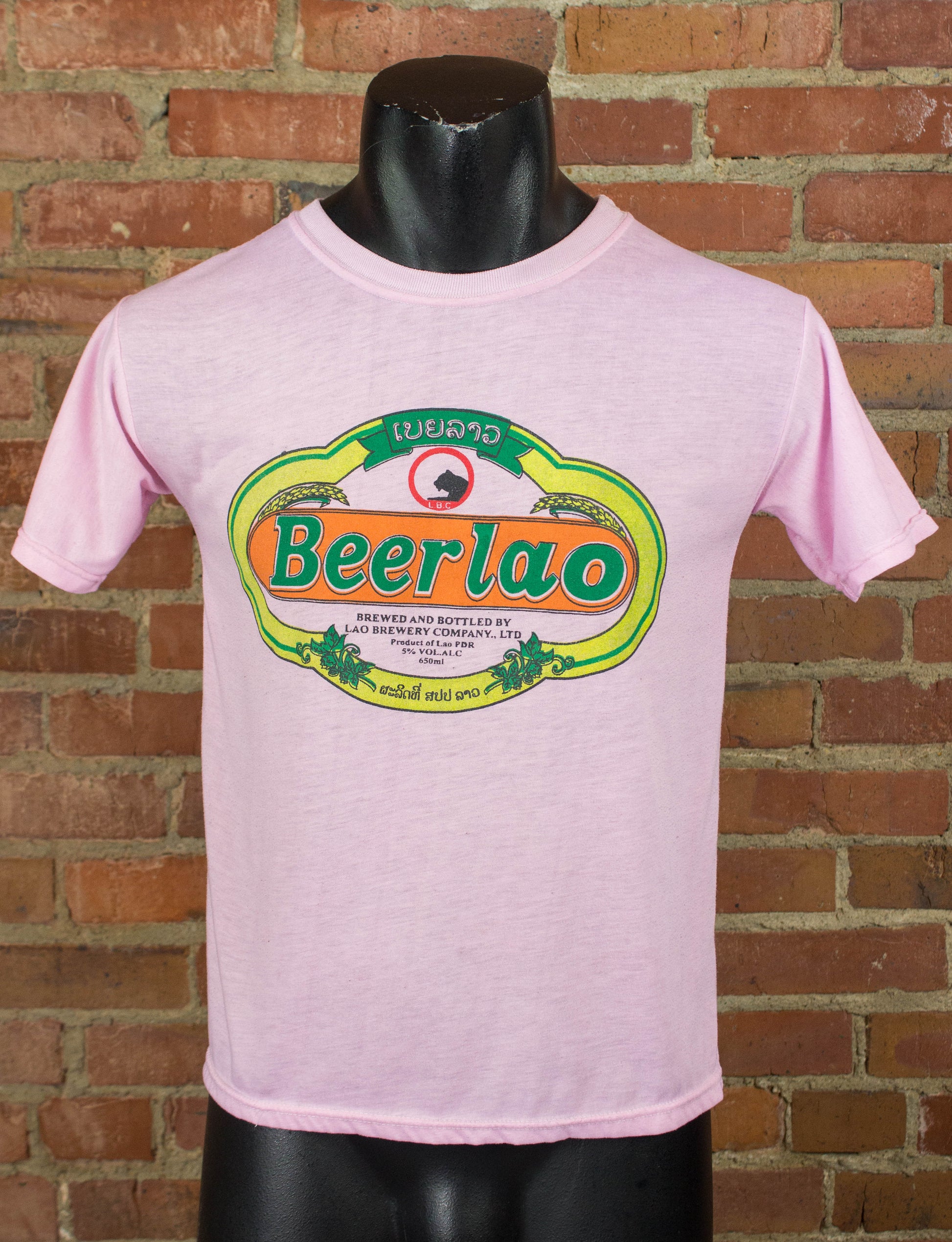 Vintage Beerlao Graphic T Shirt 80s Pink Small-Medium