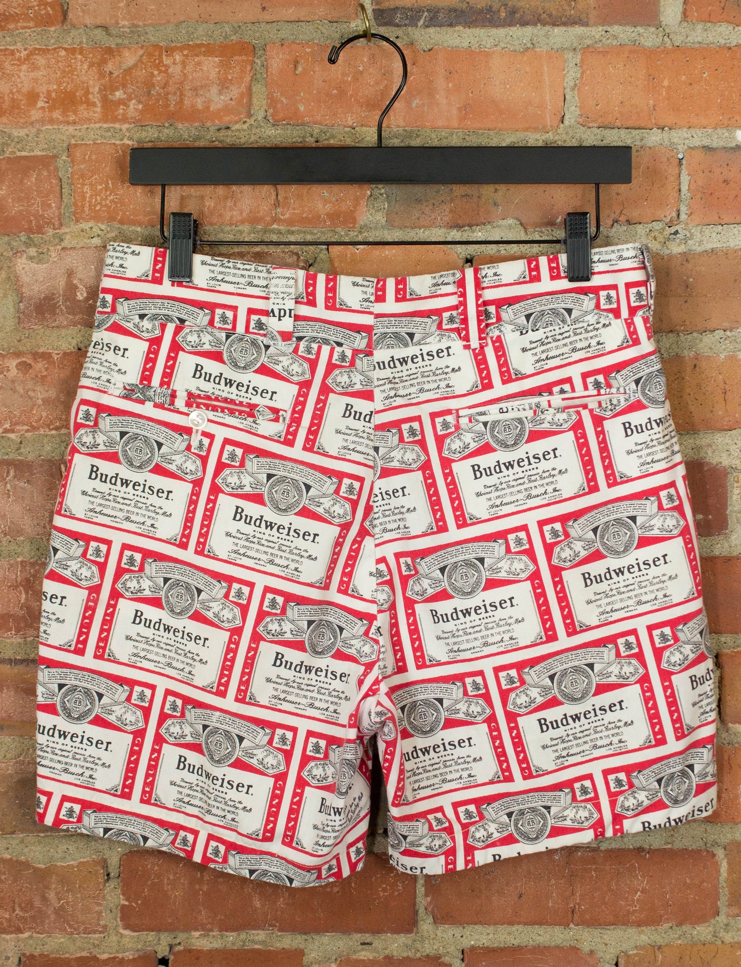 Vintage Budweiser All Over Print Shorts 70s Red and White 32 Waist