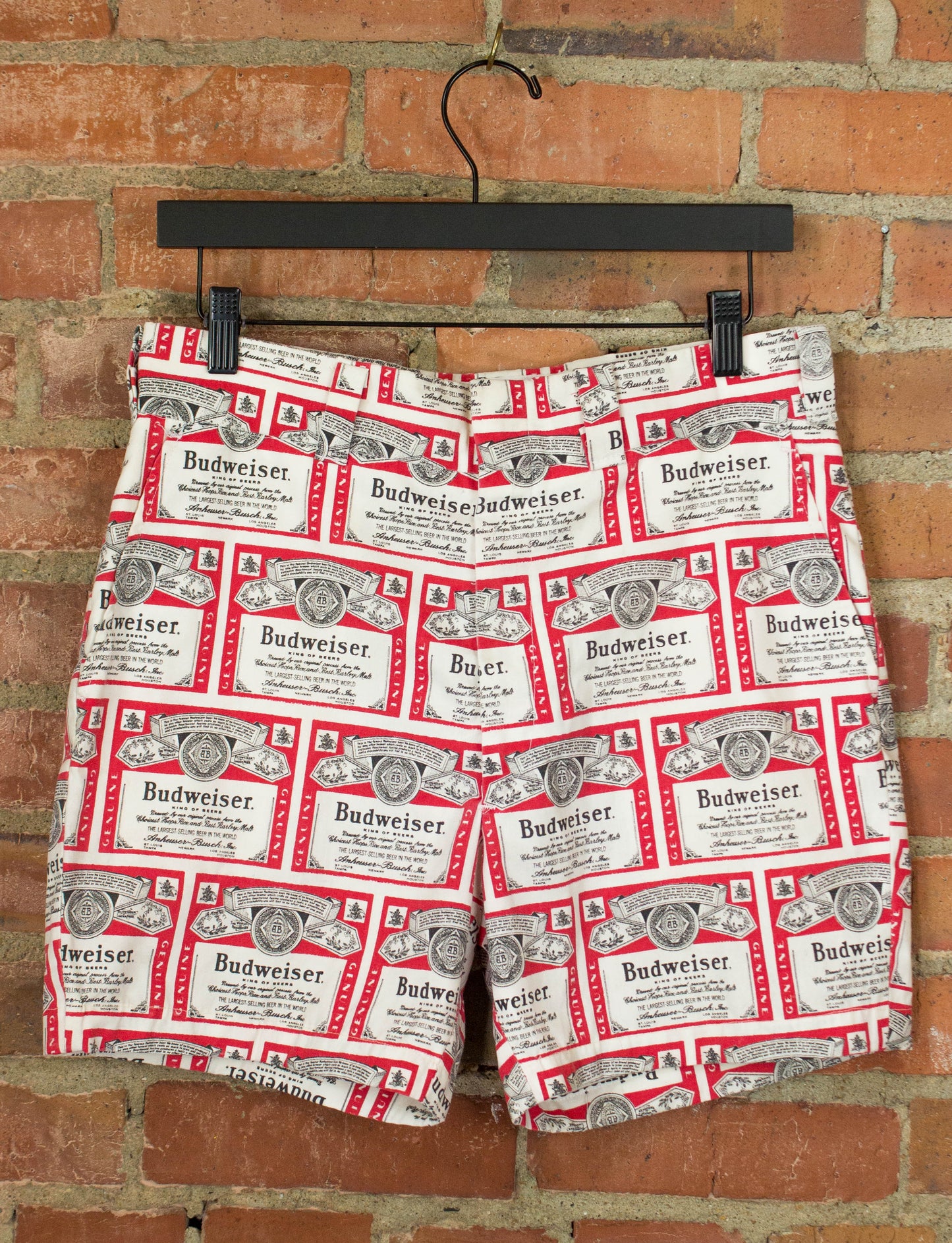 Vintage Budweiser All Over Print Shorts 70s Red and White 32 Waist