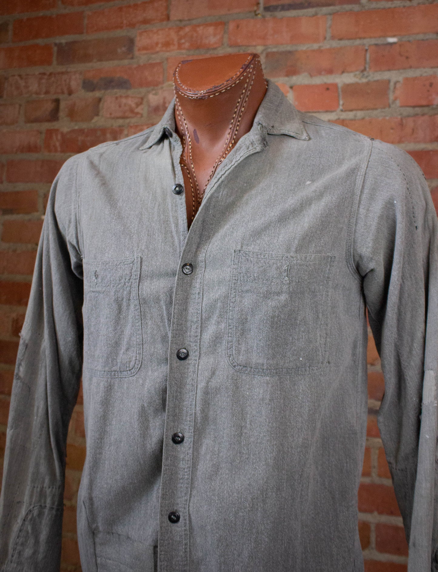 Vintage Button Up Work Shirt 40s Gray Large