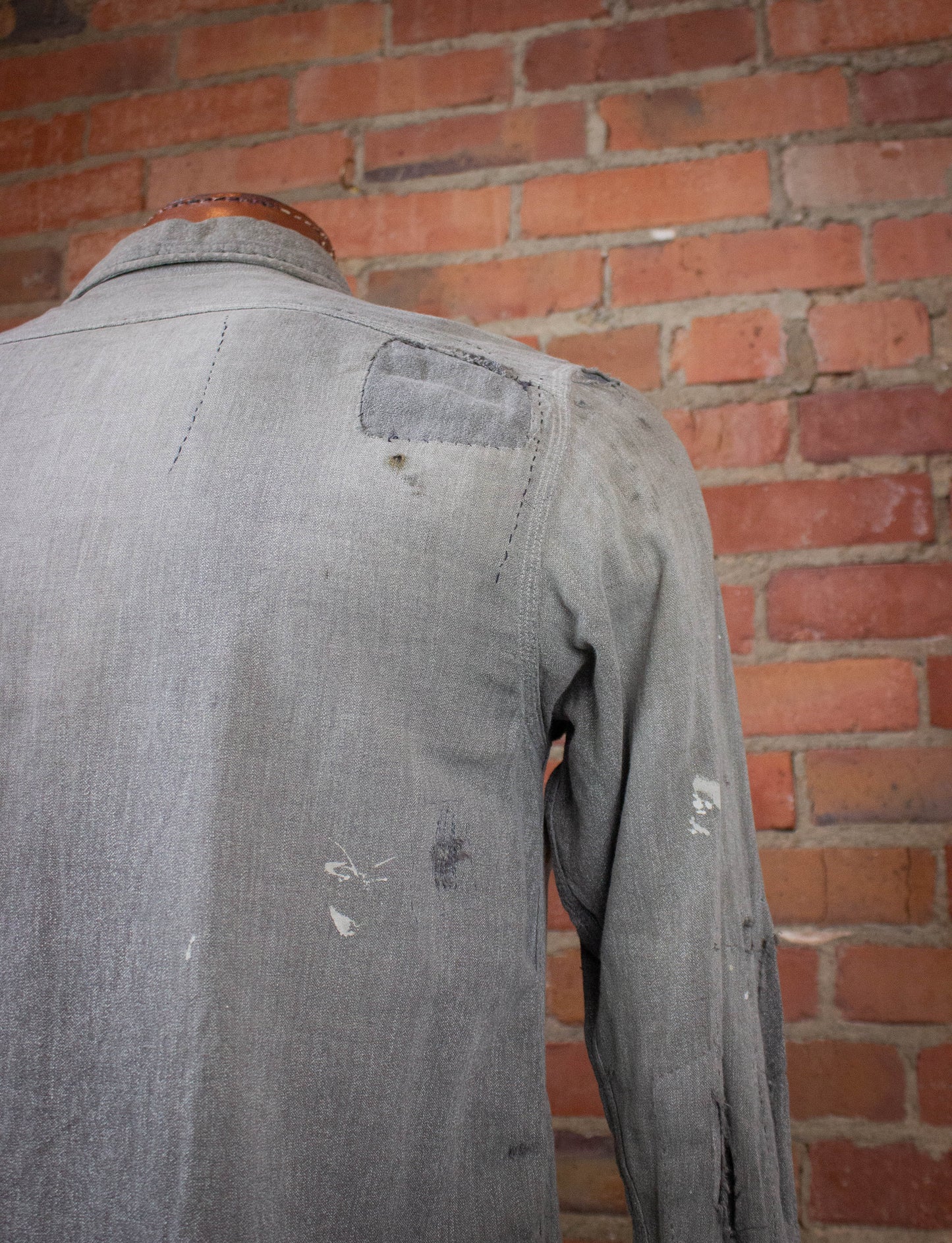 Vintage Button Up Work Shirt 40s Gray Large