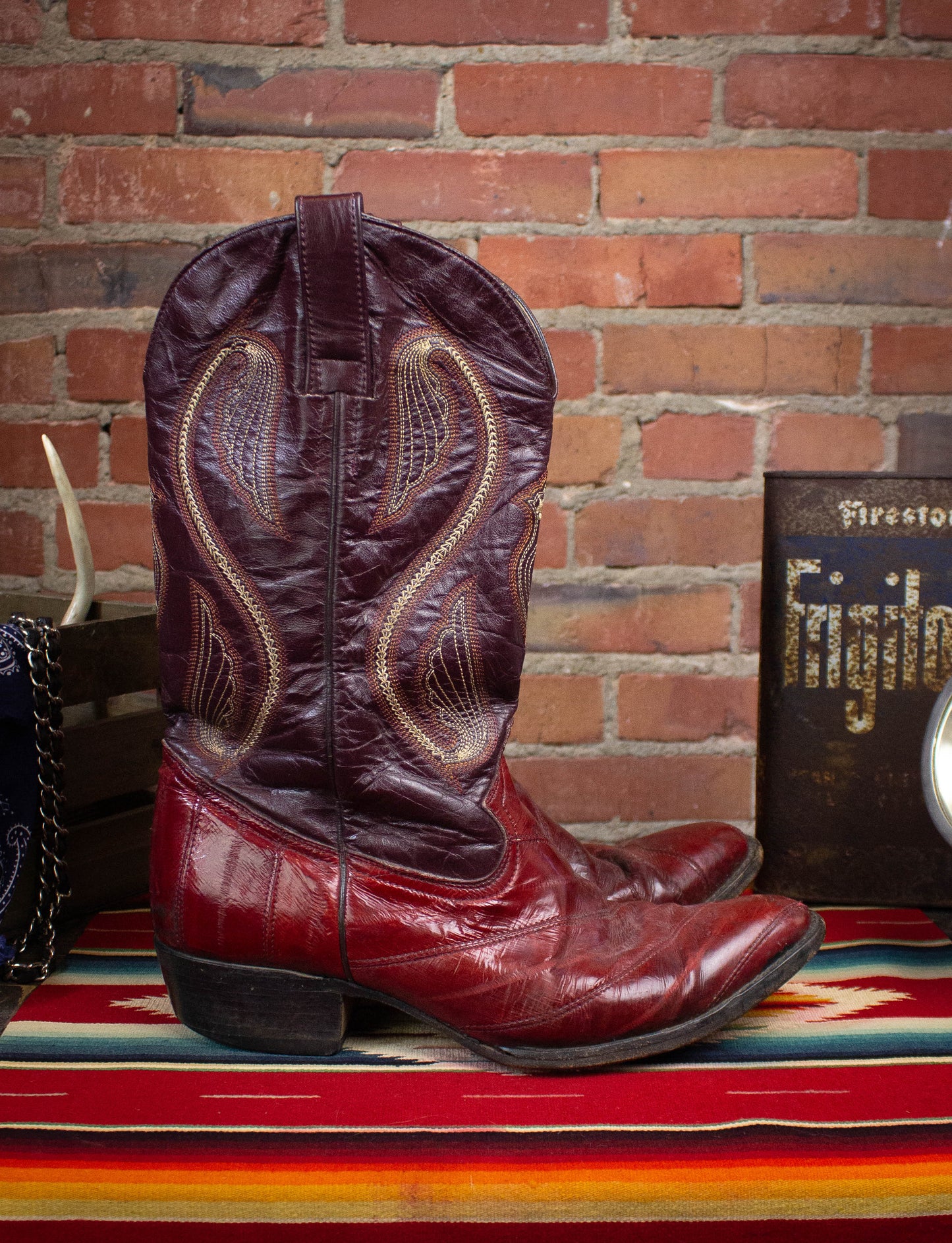 Vintage Caval Red Eel Skin Cowboy Boots Size 10.5