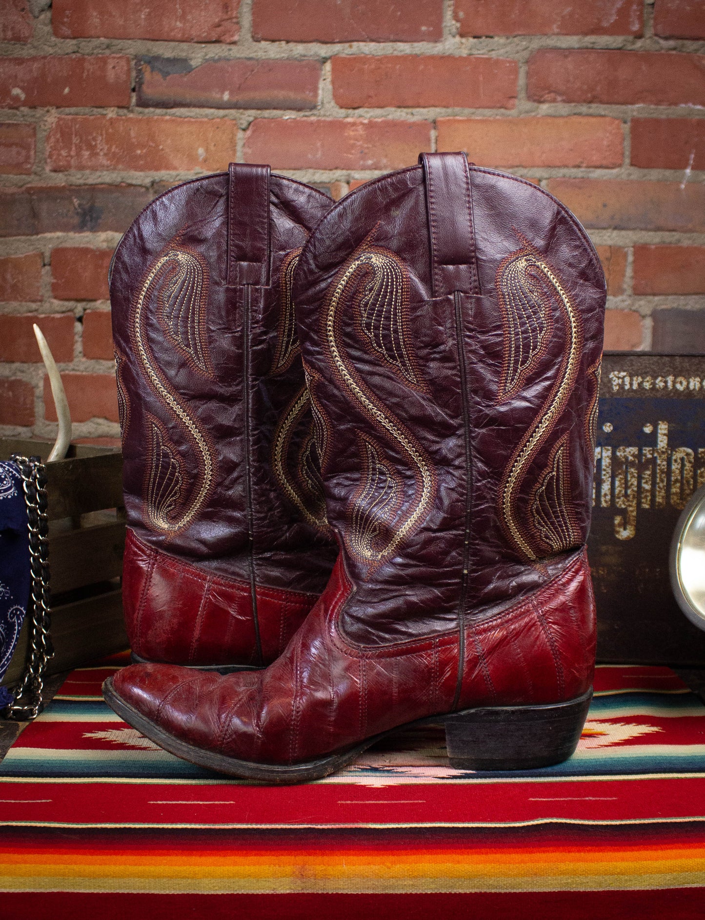 Vintage Caval Red Eel Skin Cowboy Boots Size 10.5