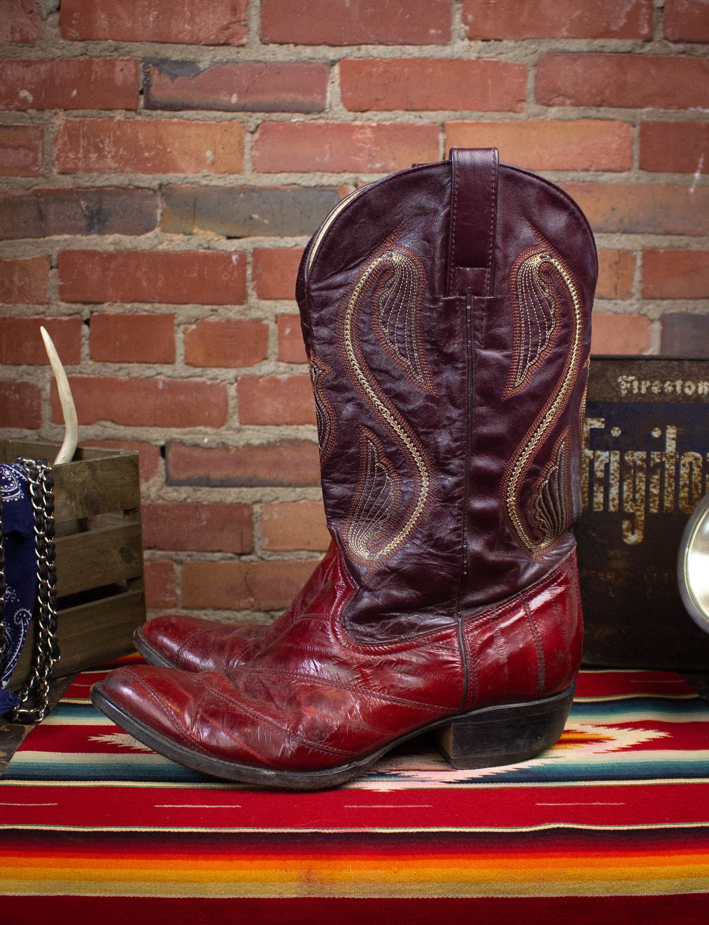 Vintage Caval Red Eel Skin Cowboy Boots Size 10.5