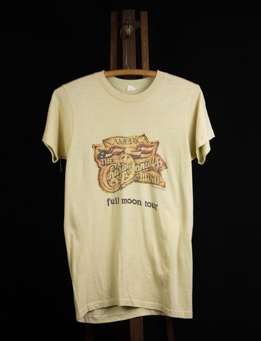Vintage Charlie Daniels Band 1980 Full Moon Tour Concert T Shirt Tan Small