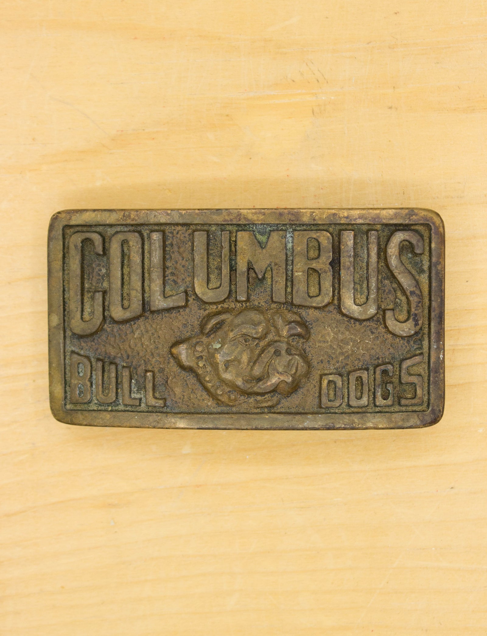 Vintage Columbus Bulldogs Brass Belt Buckle