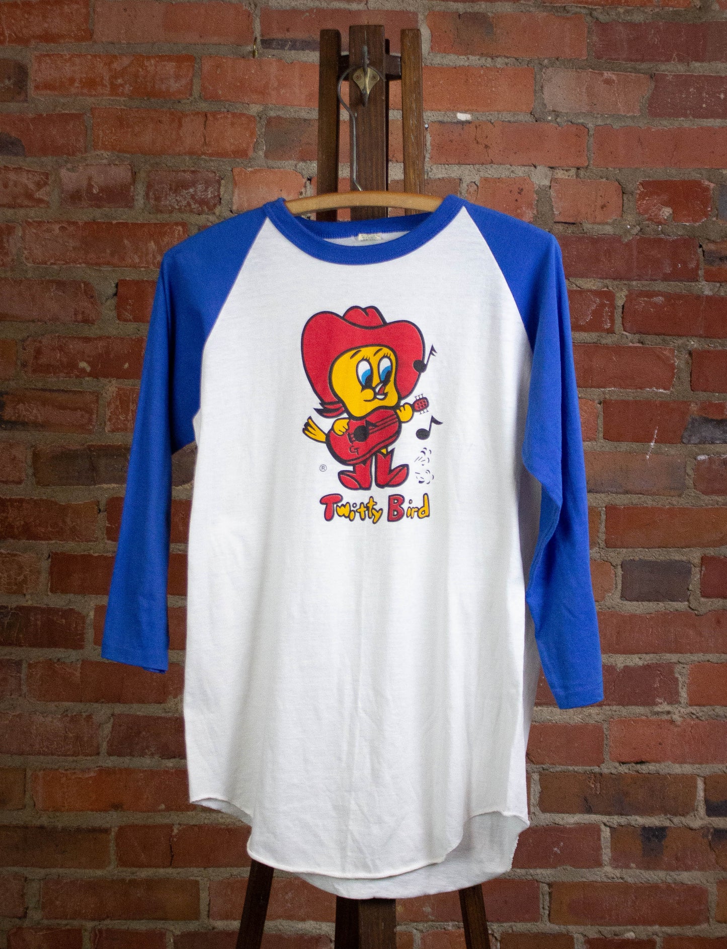 Vintage Conway Twitty 80s Twitty Bird Raglan Concert T Shirt White and Blue Large
