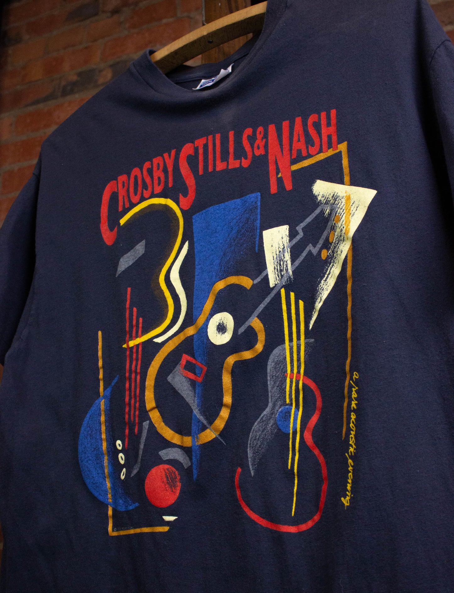 Vintage Crosby Stills and Nash 1988 Rare Acoustic Evening Concert T Shirt Black Large