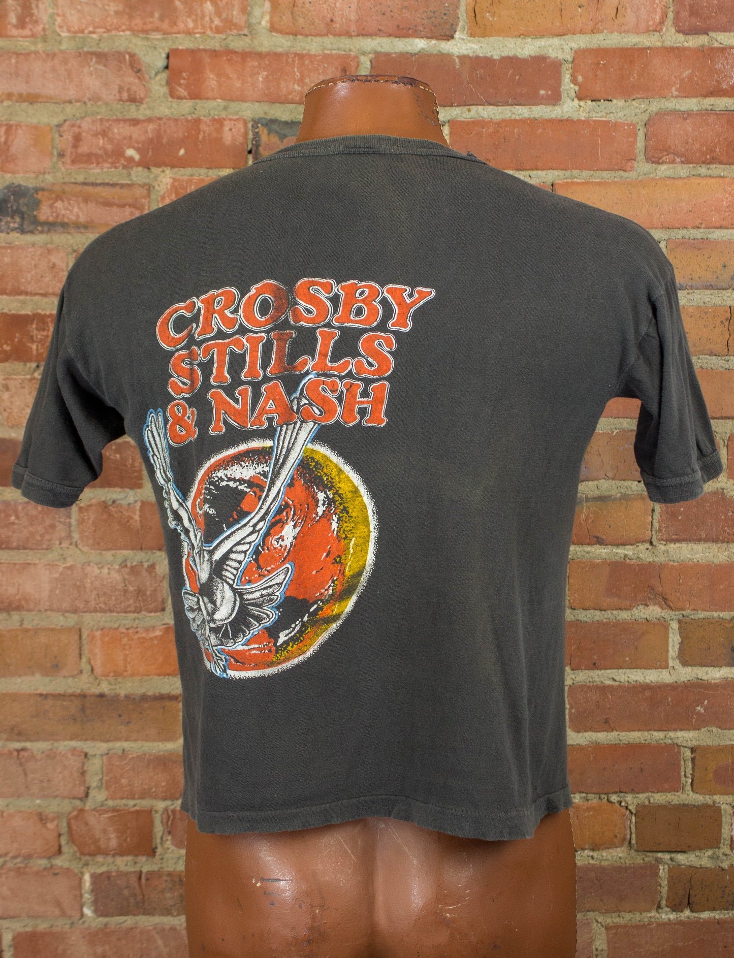 Vintage Crosby Stills and Nash Concert T Shirt 1978 US Tour Parking Lot Bootleg Faded Black Medium-Large