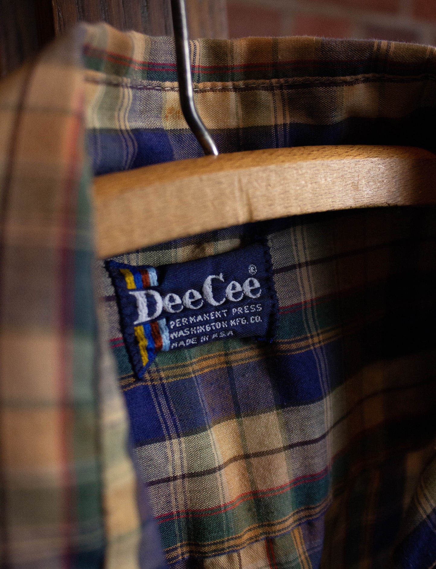 Vintage Dee Cee Plaid Button Up Shirt Blue Yellow Green XL