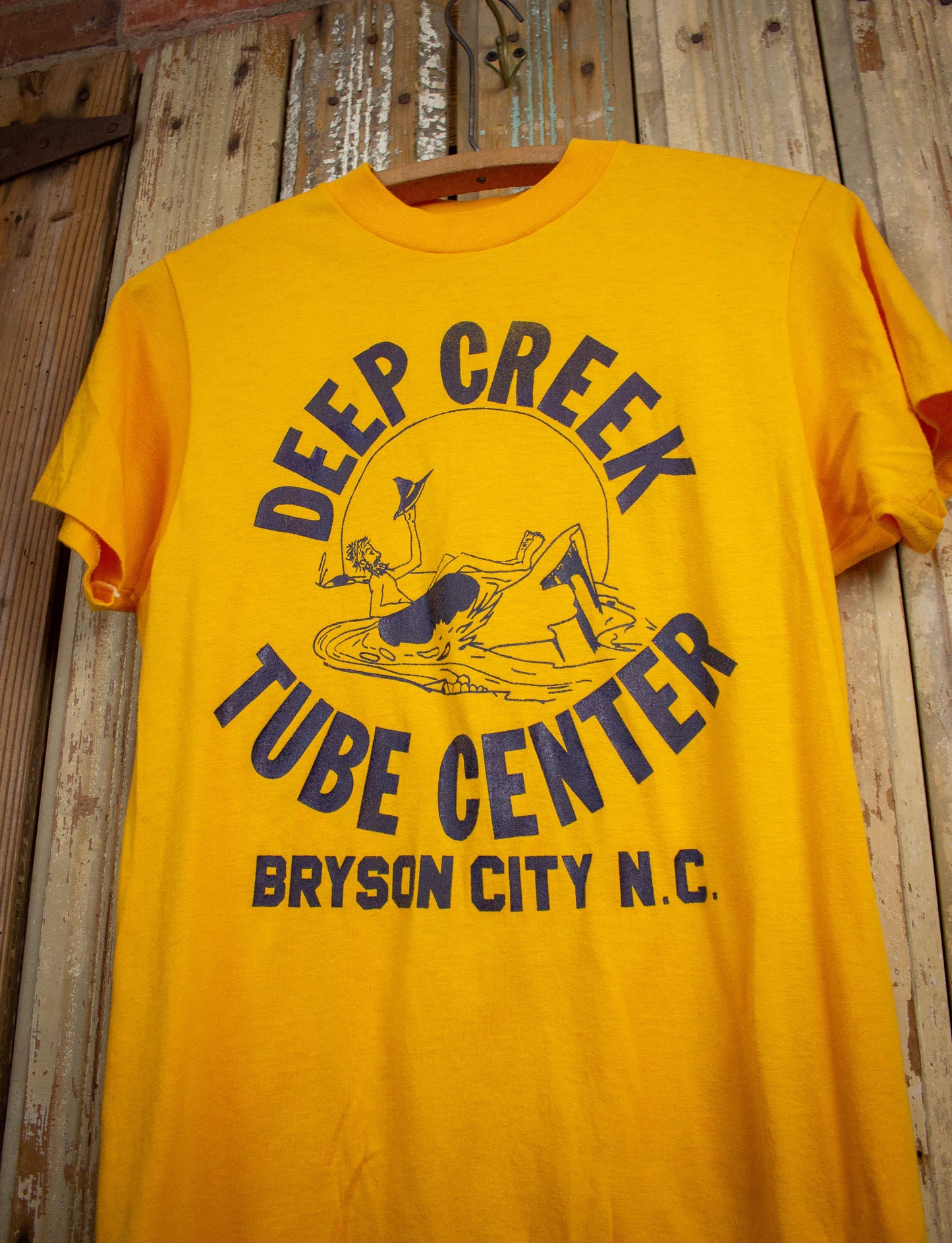Vintage Deep Creek Tube Center Graphic T Shirt 80s Yellow Small