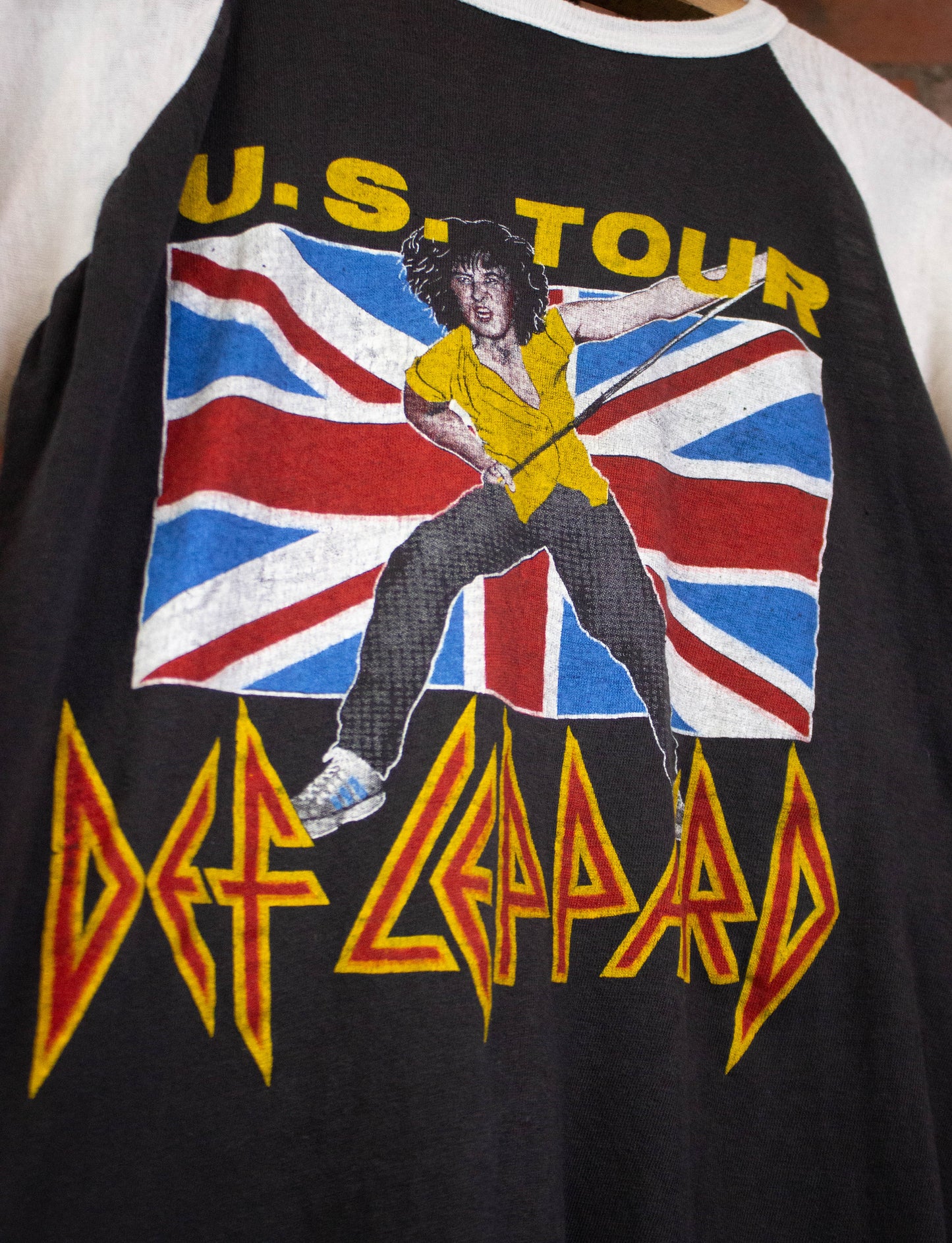 Vintage Def Leppard 80s US Tour Raglan Concert T Shirt Black and White Medium