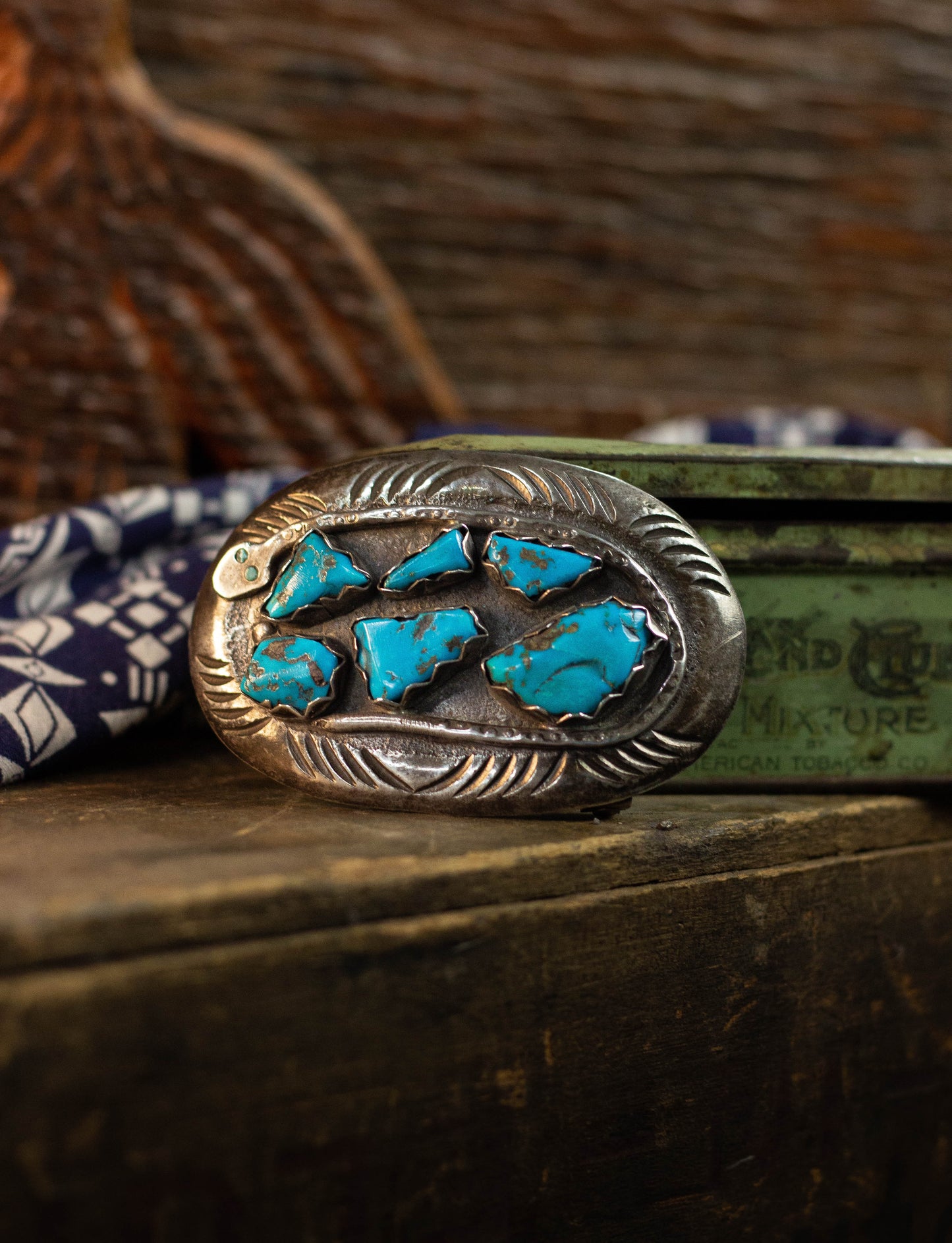 Vintage Effi C. Zuni Silver and Turquoise Snake Belt Buckle