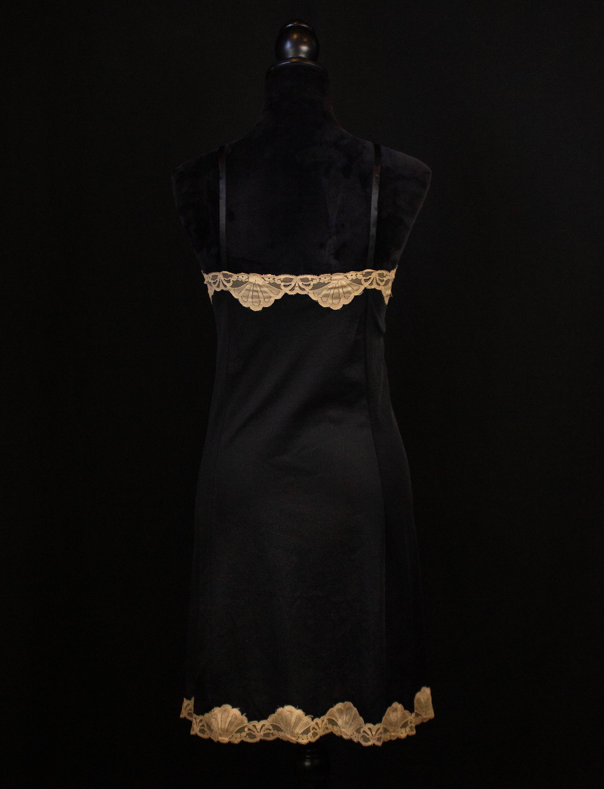 Vintage 60s Emilio Pucci Black Silk Slip Dress with Lace Small