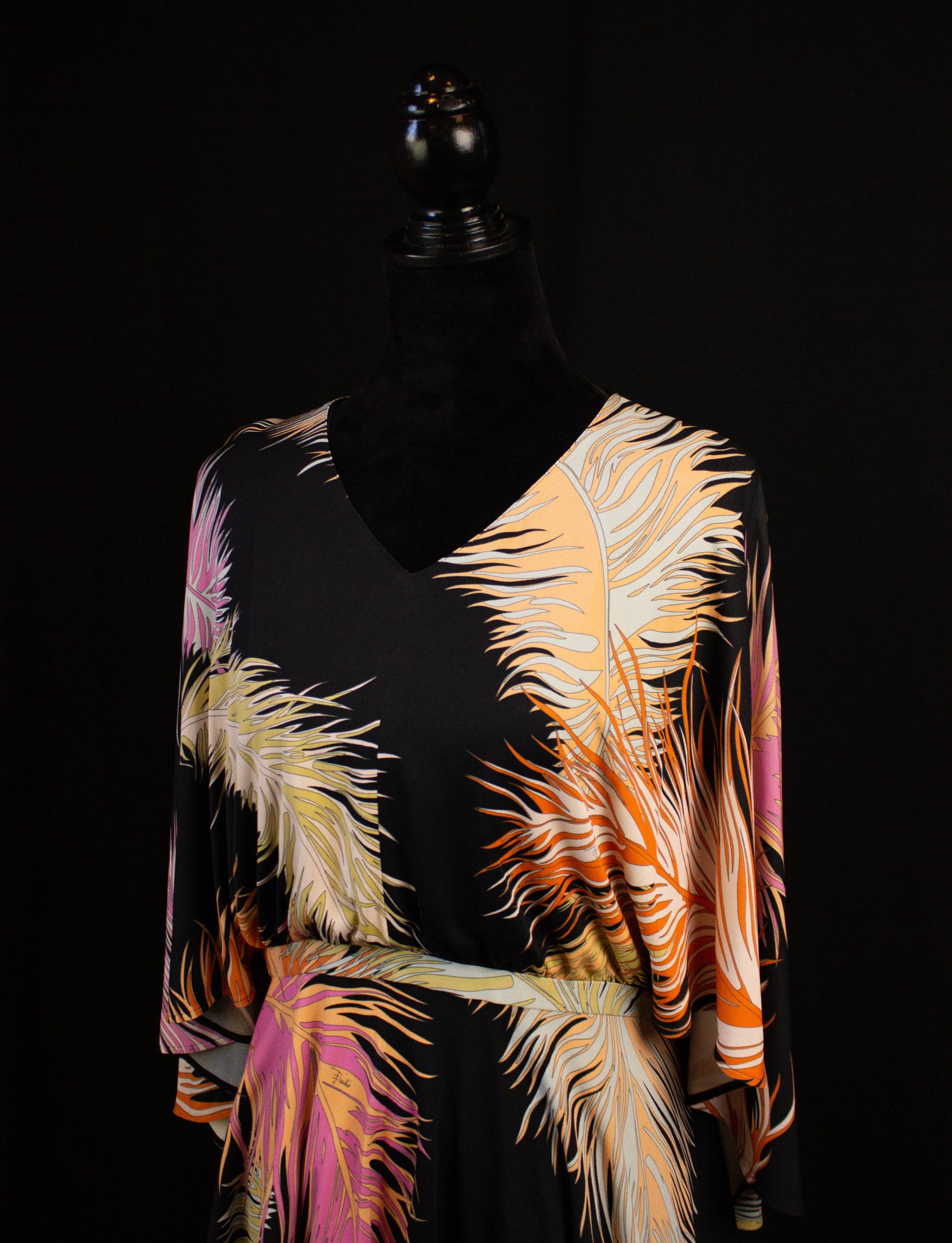 Vintage Emilio Pucci Feather Print Silk Blend Blouse Size 8