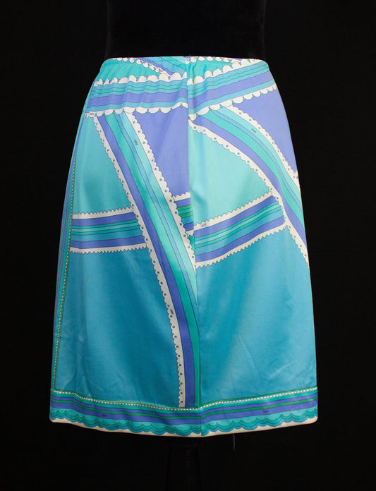 Vintage 70s Emilio Pucci Elastic Waist Skirt Mod Blue Small - Medium
