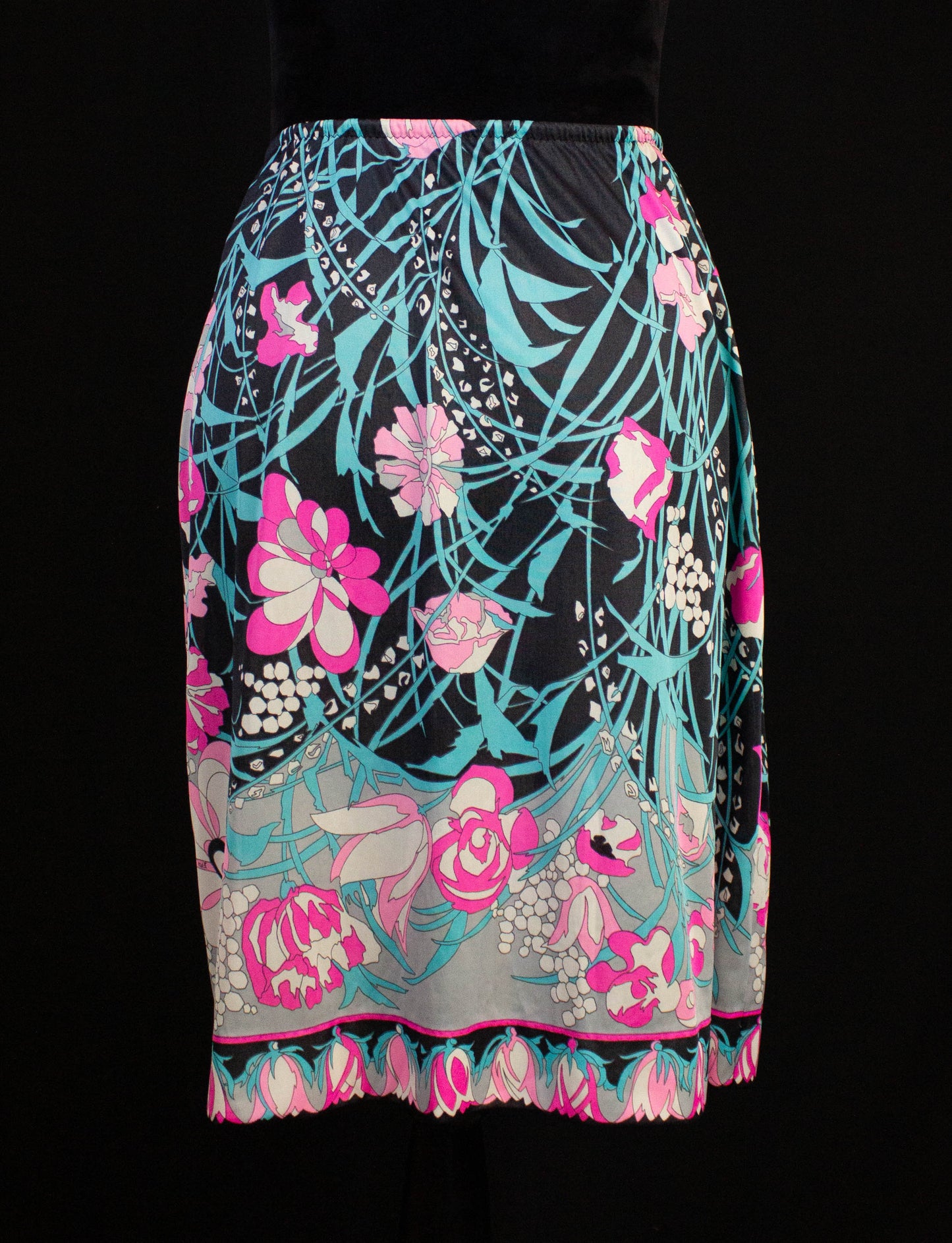 Vintage 70s Emilio Pucci Elastic Waist Sheer Skirt Mod Floral Small Medium