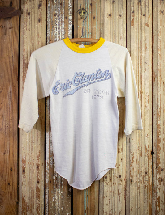 Vintage 1979 Eric Clapton On Tour with Special Guest Muddy Waters Raglan Concert T Shirt White, Cream, and Yellow XS