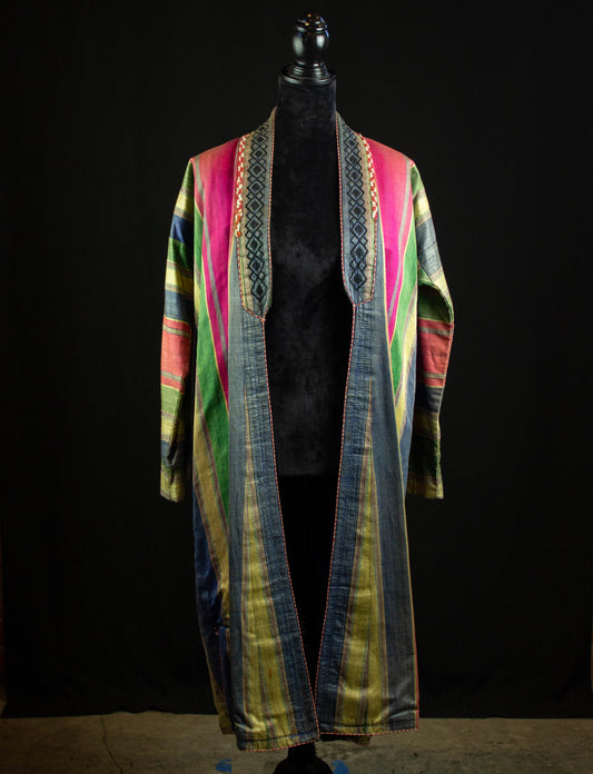 Vintage Ethnic Multicolor Striped Robe 40s Medium-Large