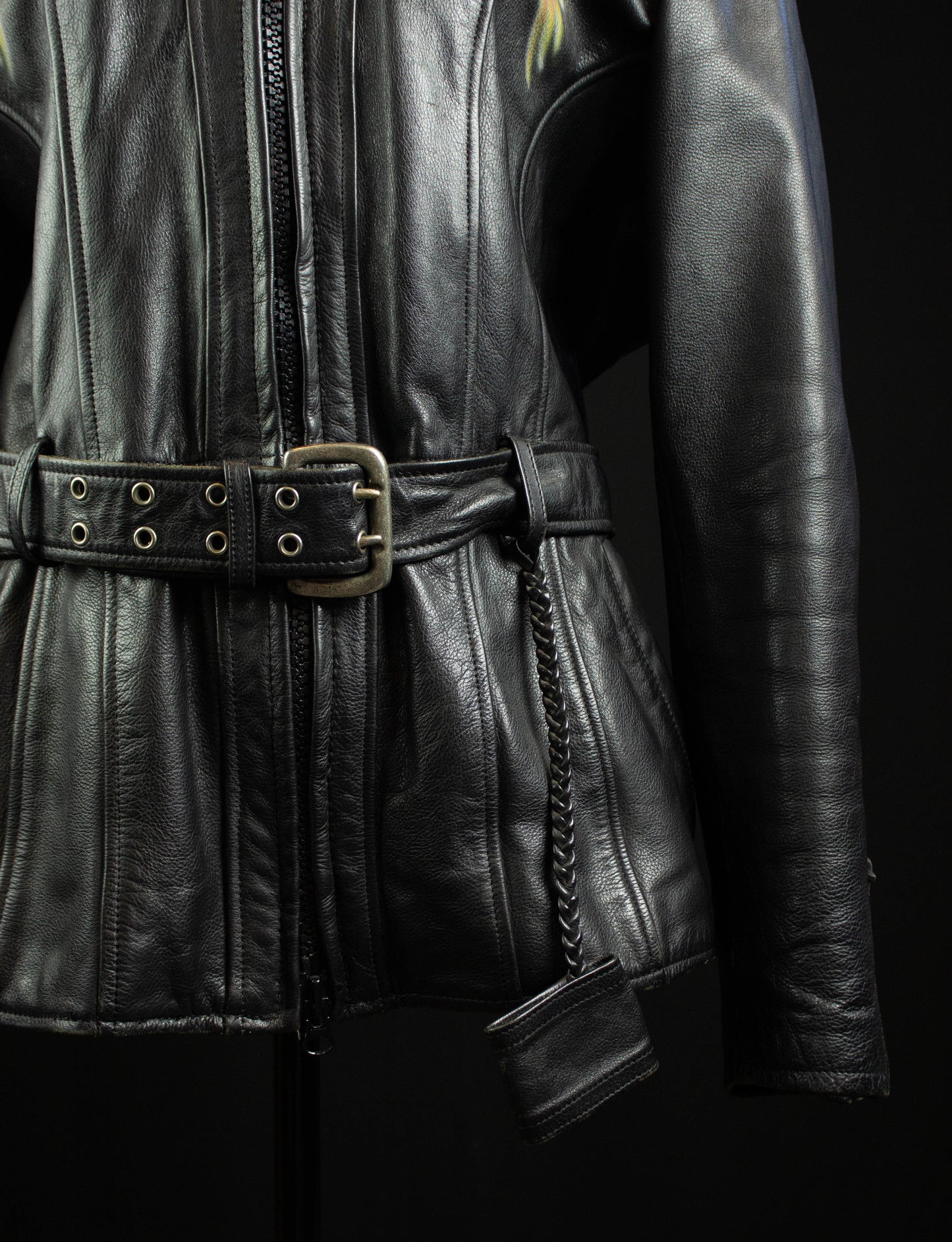 Vintage First Gear by Hein Gericke Custom Airbrushed Leather Biker Jacket 80s Black Medium-Large