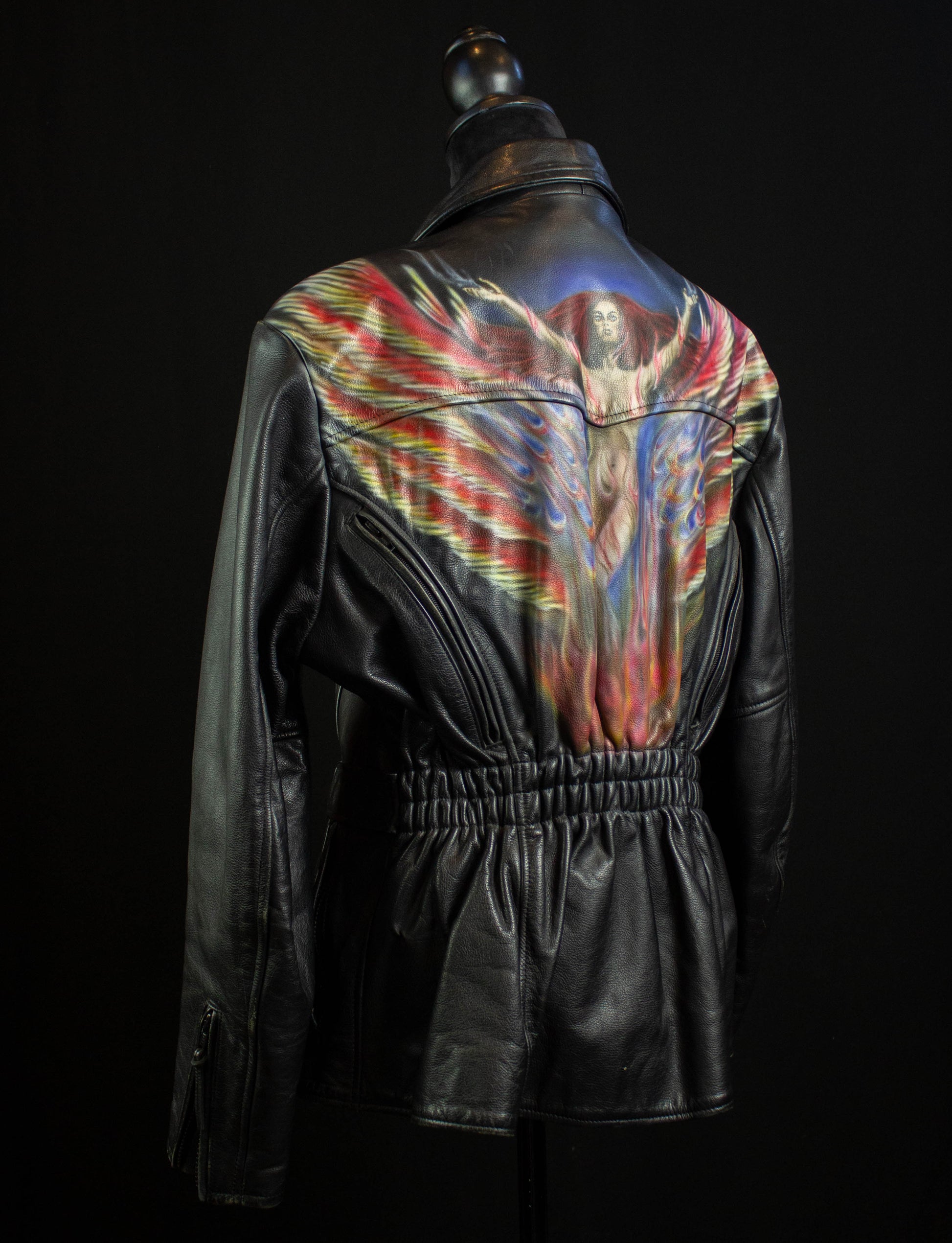 first gear jacket Vintage First Gear by Hein Gericke Custom Airbrushed Leather Biker Jac – Black Shag Vintage