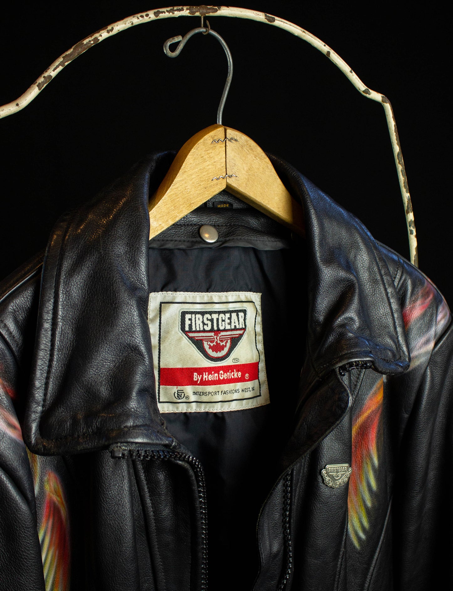 Vintage First Gear by Hein Gericke Custom Airbrushed Leather Biker Jacket 80s Black Medium-Large