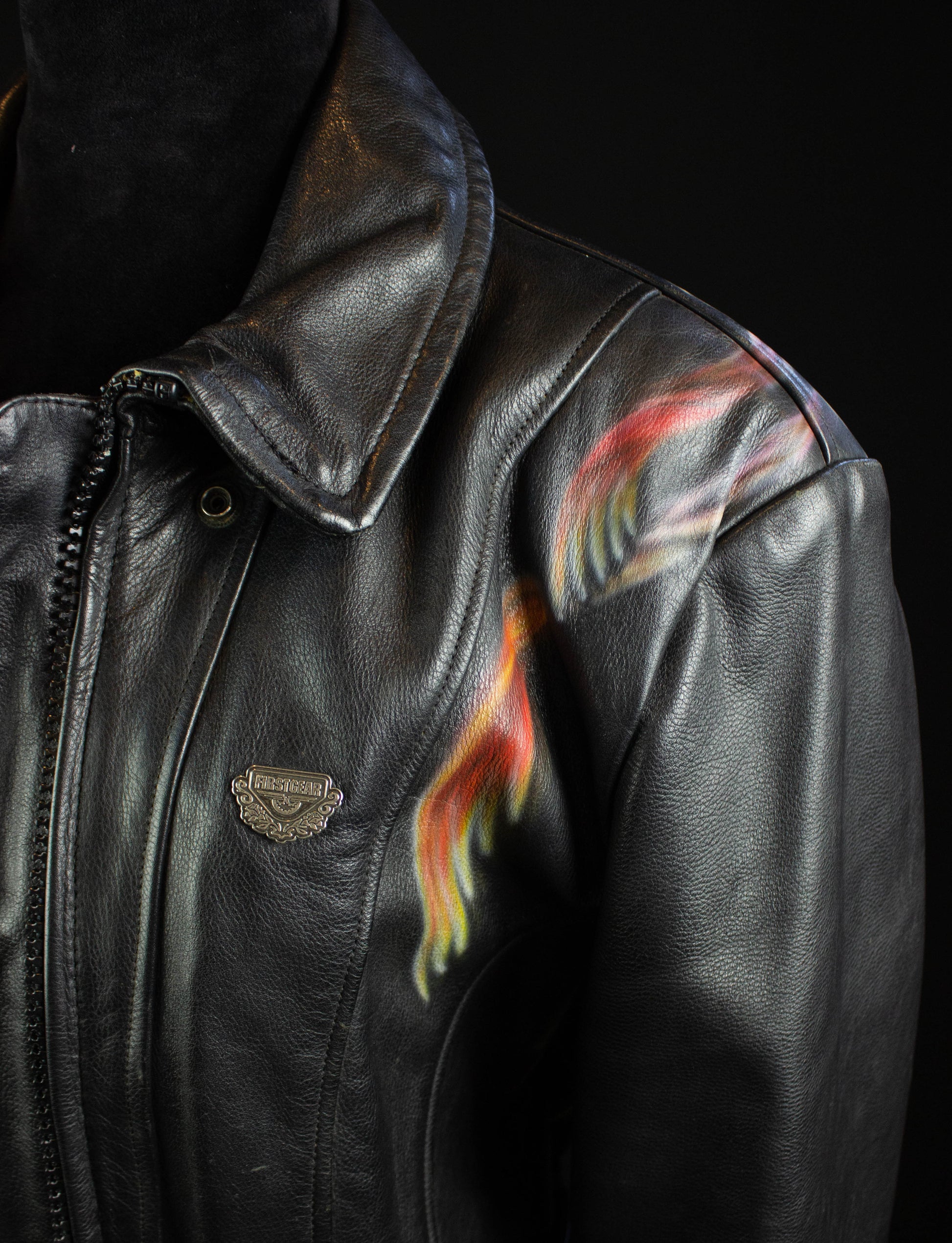 hein gericke classic gear Vintage First Gear by Hein Gericke Custom Airbrushed Leather Biker Jac – Black Shag Vintage