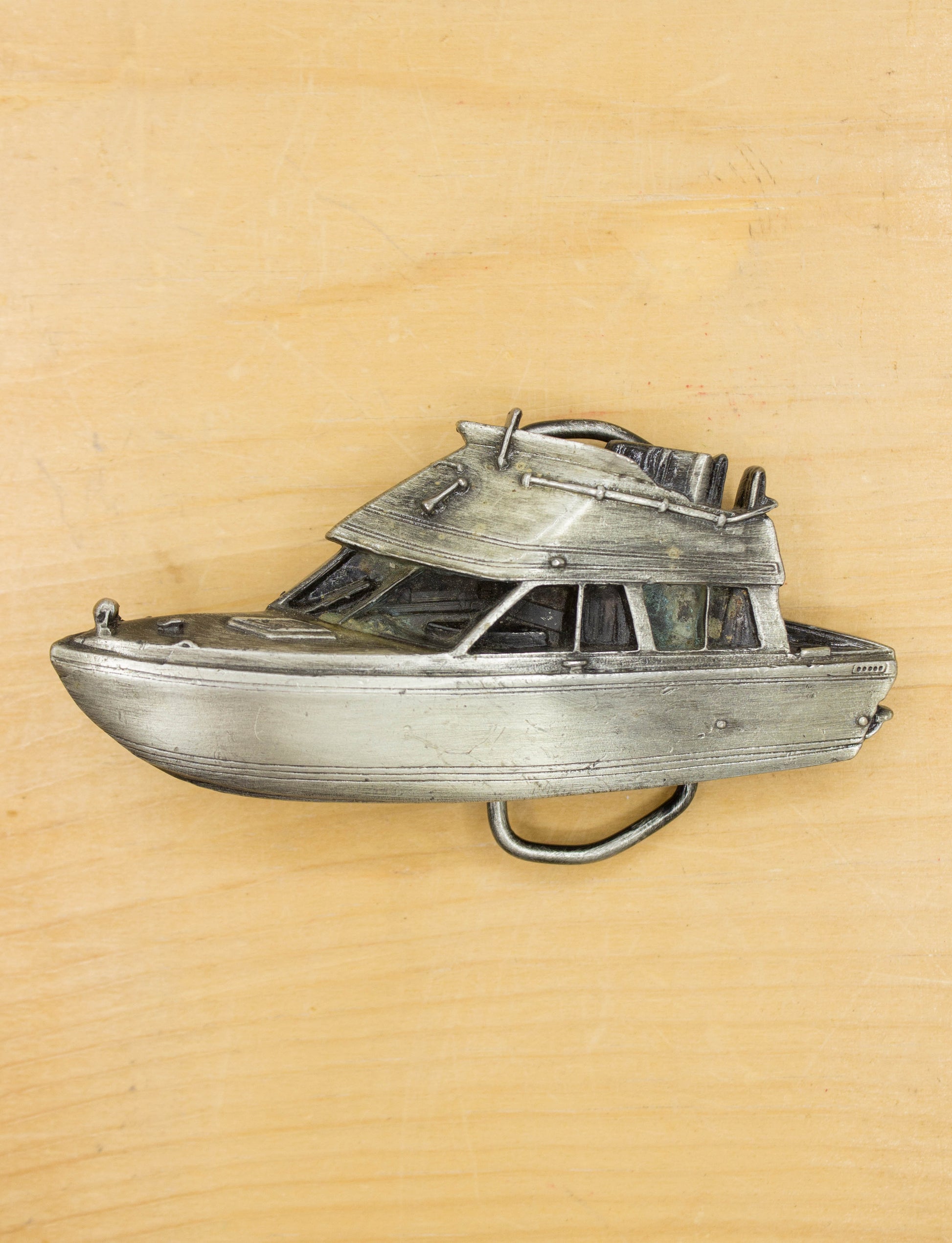 Vintage Fishing Boat Silver Brass Belt Buckle
