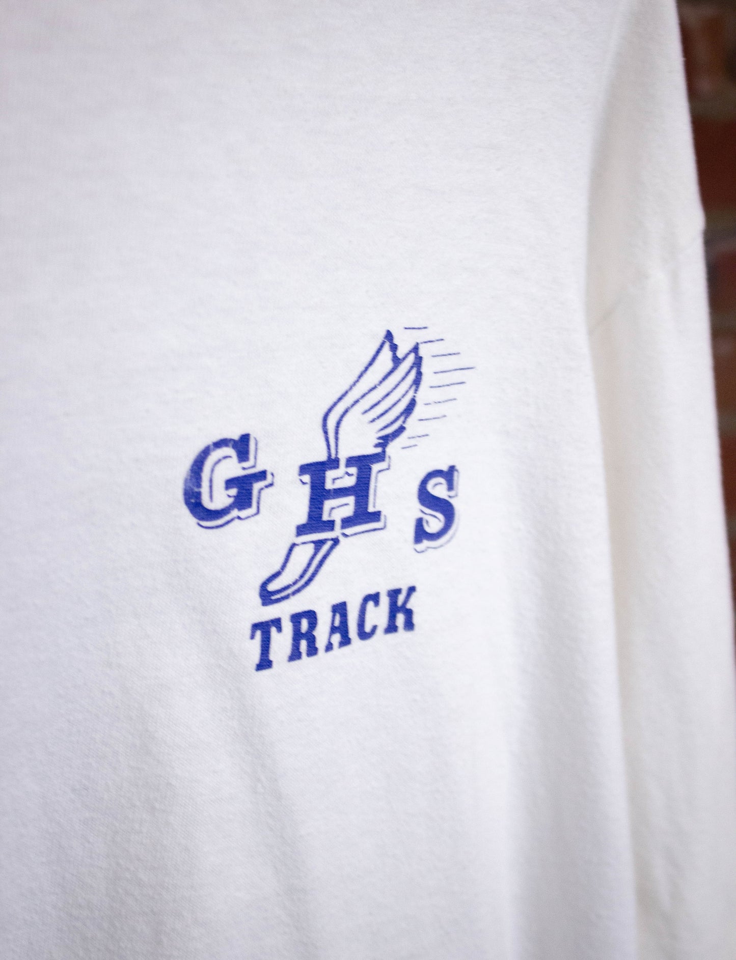 Vintage GHS Track Long Sleeve Graphic T Shirt 80s White Large