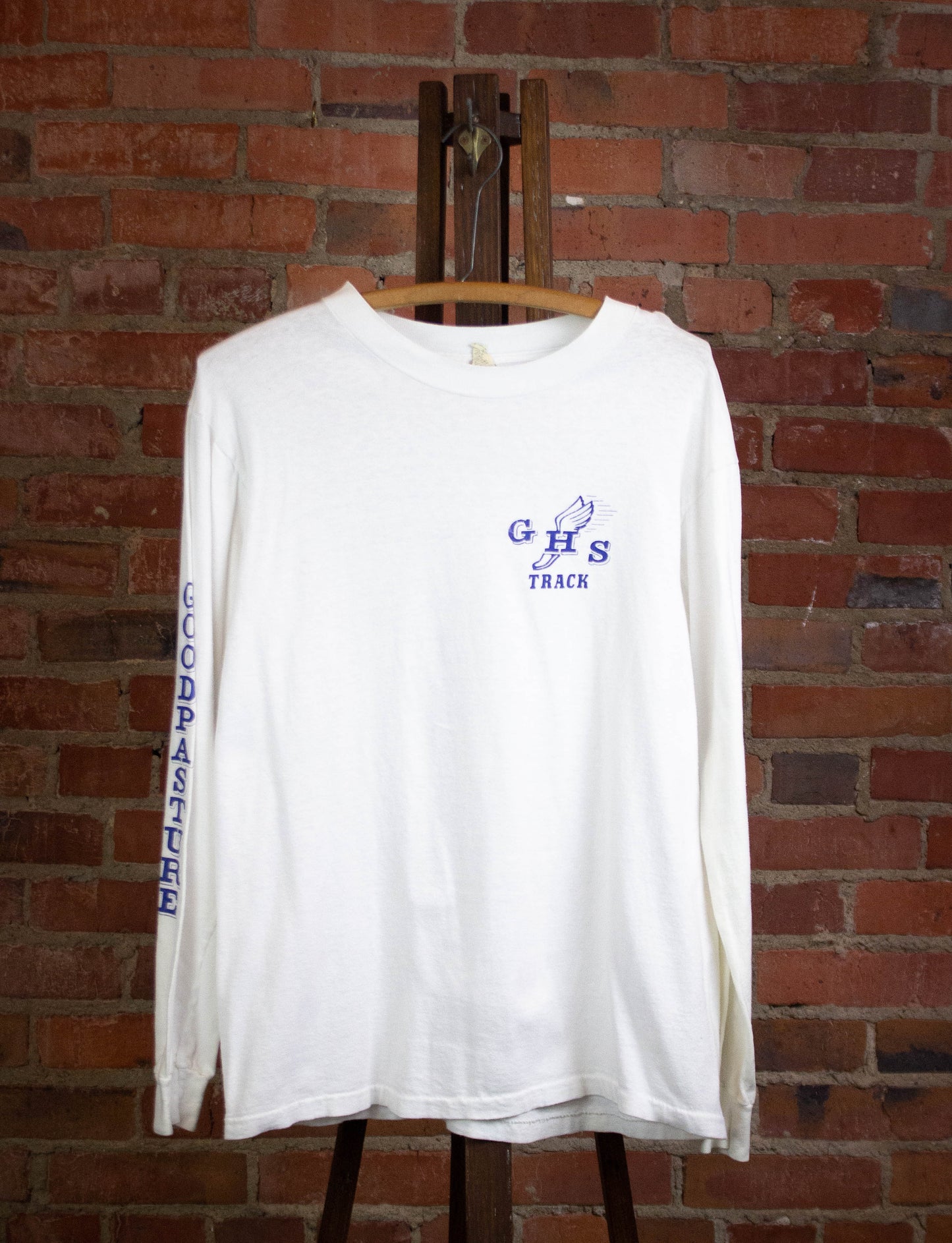 Vintage GHS Track Long Sleeve Graphic T Shirt 80s White Large