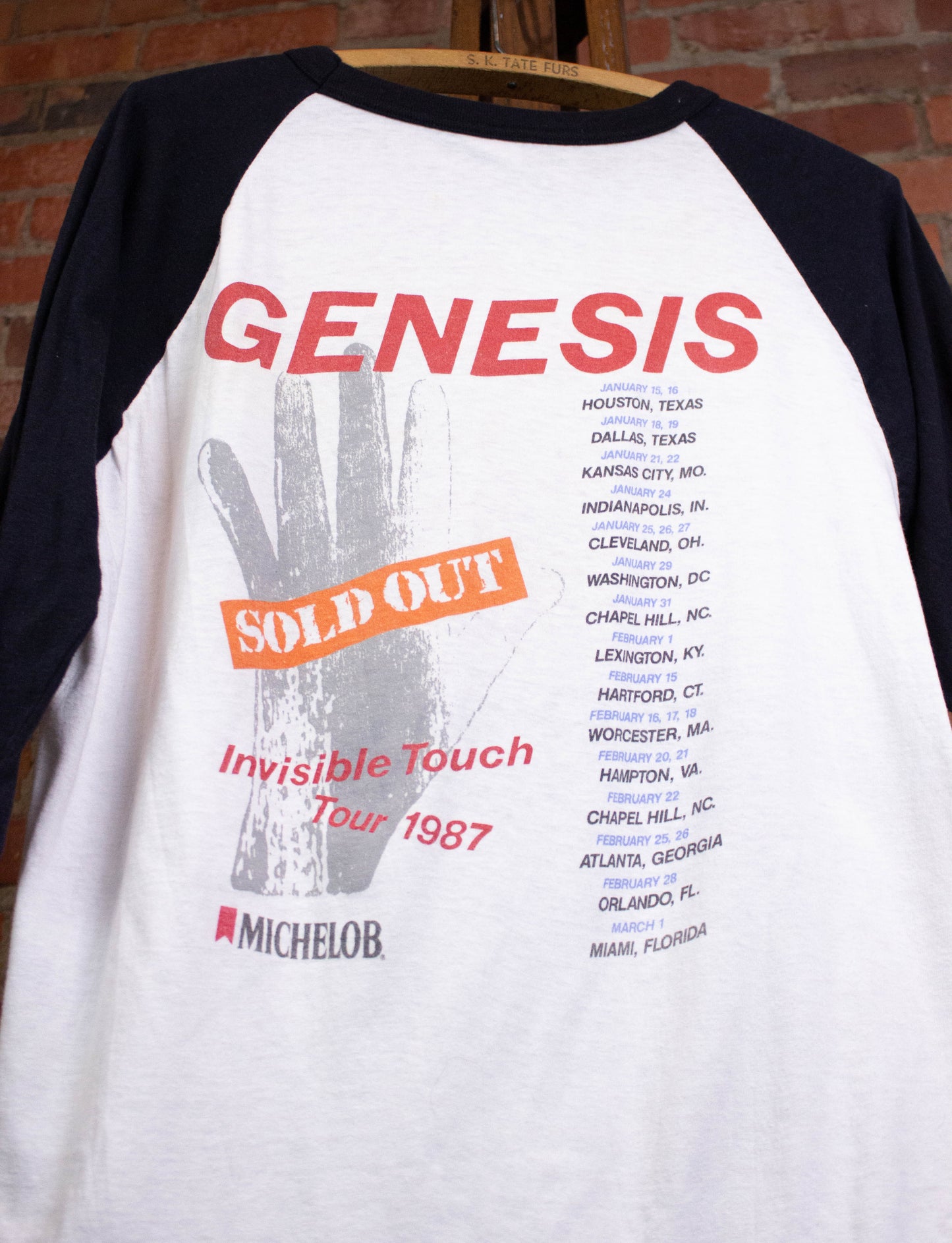 Vintage Genesis 1987 Invisible Touch Tour Raglan Concert T Shirt White and Black Large