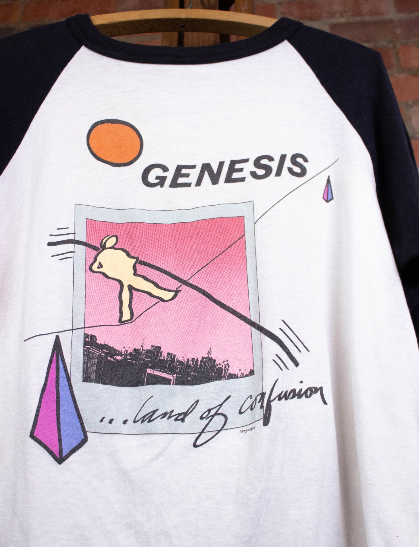 Vintage Genesis 1987 Invisible Touch Tour Raglan Concert T Shirt White and Black Large