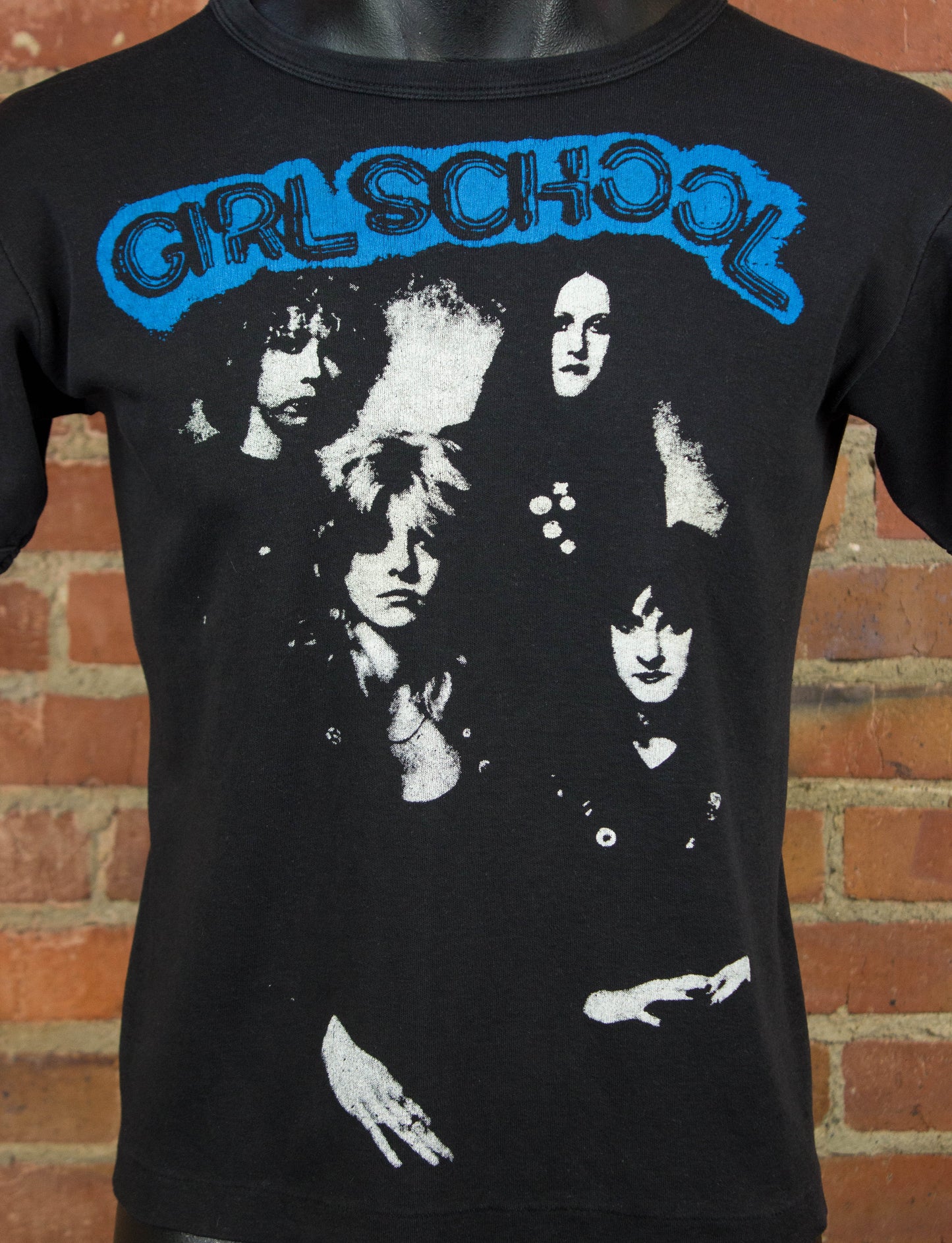 Vintage Girlschool Concert T Shirt 80s UK Tour Black and Blue Small-Medium