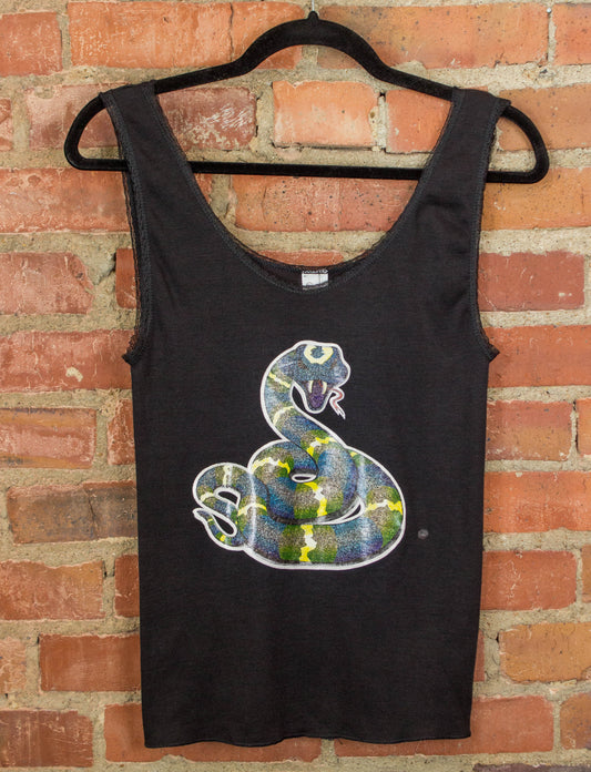 Vintage Glitter Snake Graphic Tank Top 70s Iron On Black Lace Small-Medium