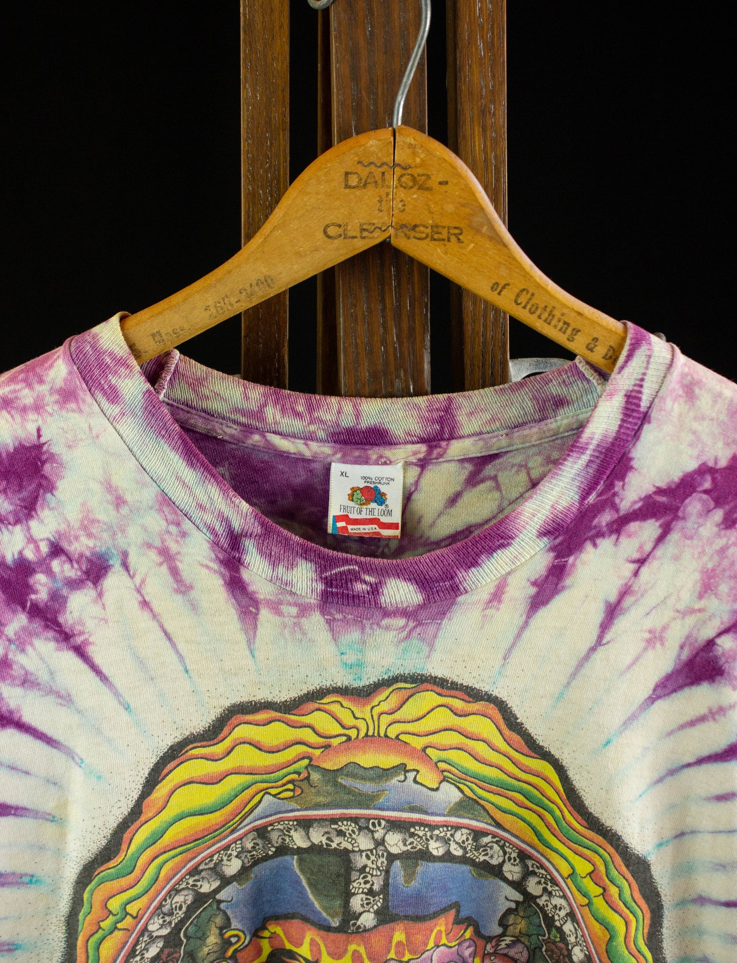 Vintage Grateful Dead Concert T Shirt 90s Trippy VW Bus Peace Sign Graphic Purple and White Tie Dye XL