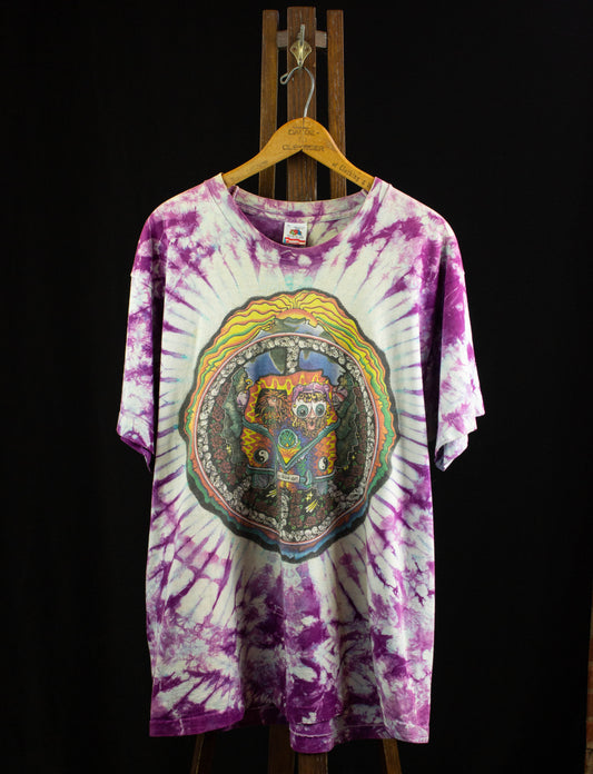 Vintage Grateful Dead Concert T Shirt 90s Trippy VW Bus Peace Sign Graphic Purple and White Tie Dye XL