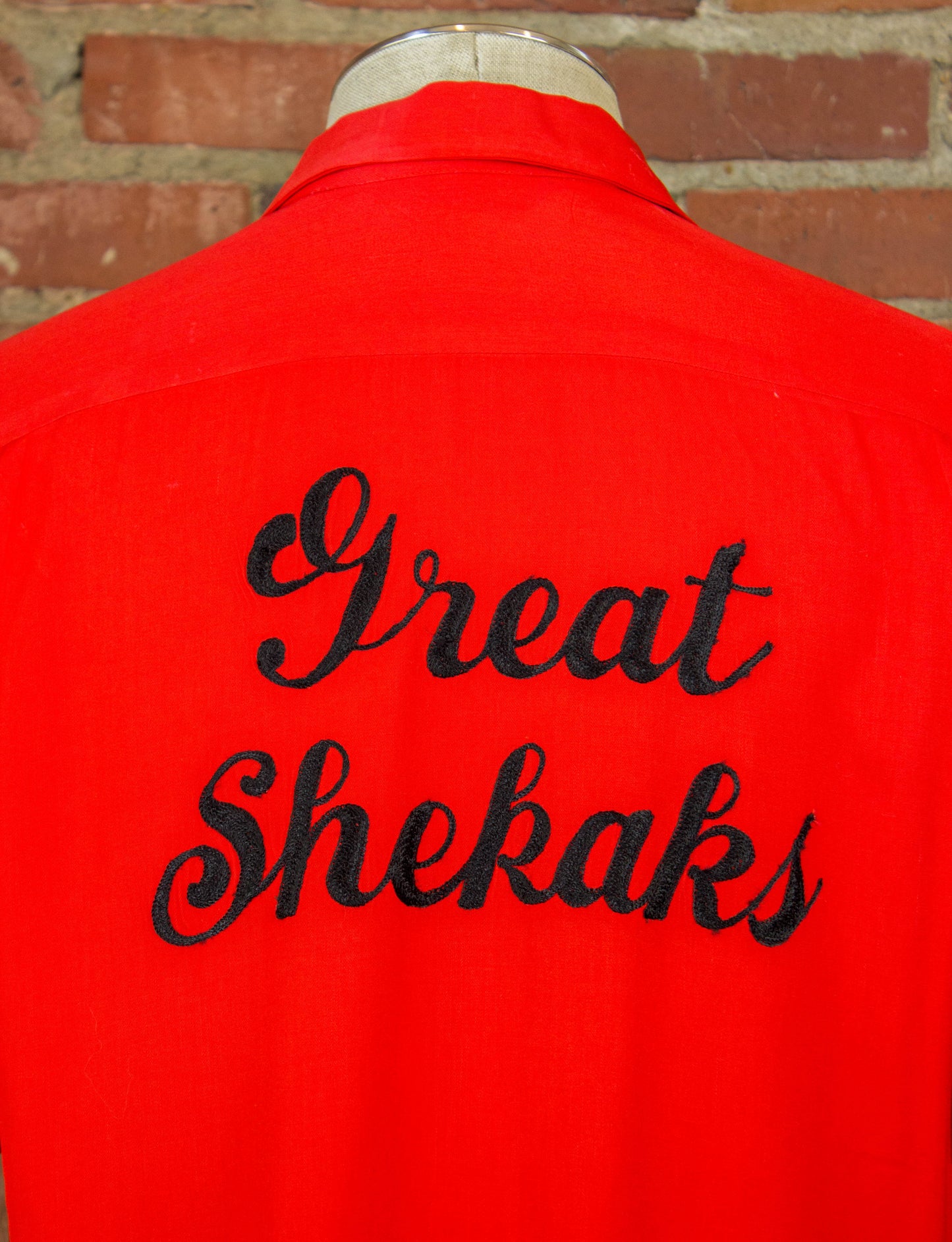 Vintage Great Shekaks Chainstitch Gaberdine Shirt 50s Red and Black Rayon Loop Collar Large-XL