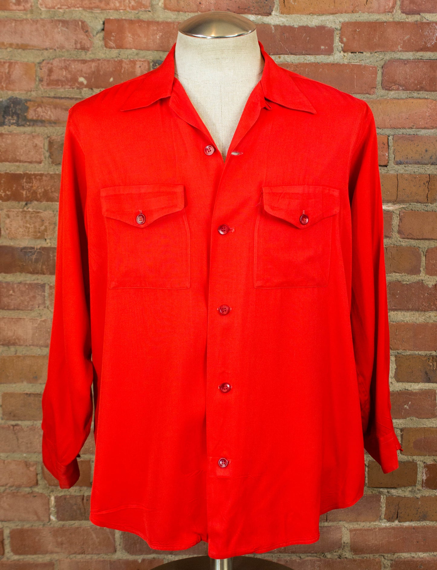 Vintage Great Shekaks Chainstitch Gaberdine Shirt 50s Red and Black Rayon Loop Collar Large-XL