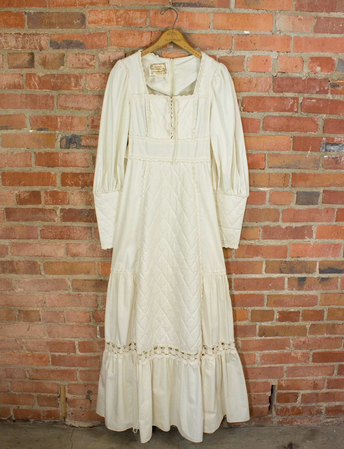 Vintage Gunne Sax Quilted Corset Dress 70s Cream White Small