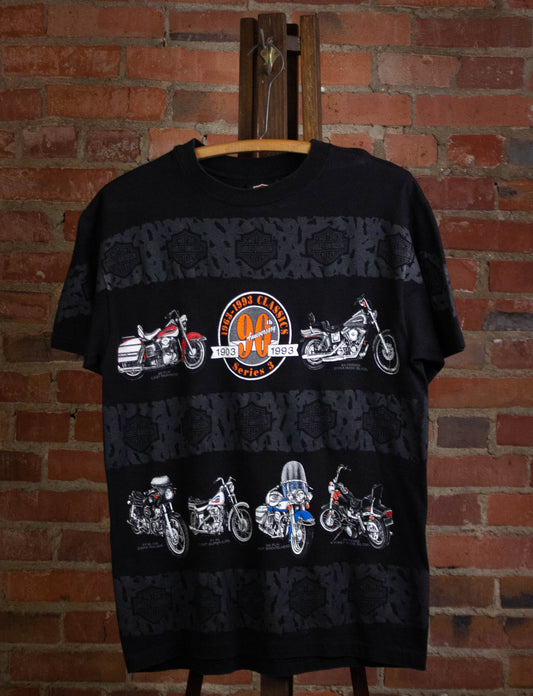 Vintage Harley Davidson 1992 90th Anniversary All Over Print Graphic T Shirt Black Medium