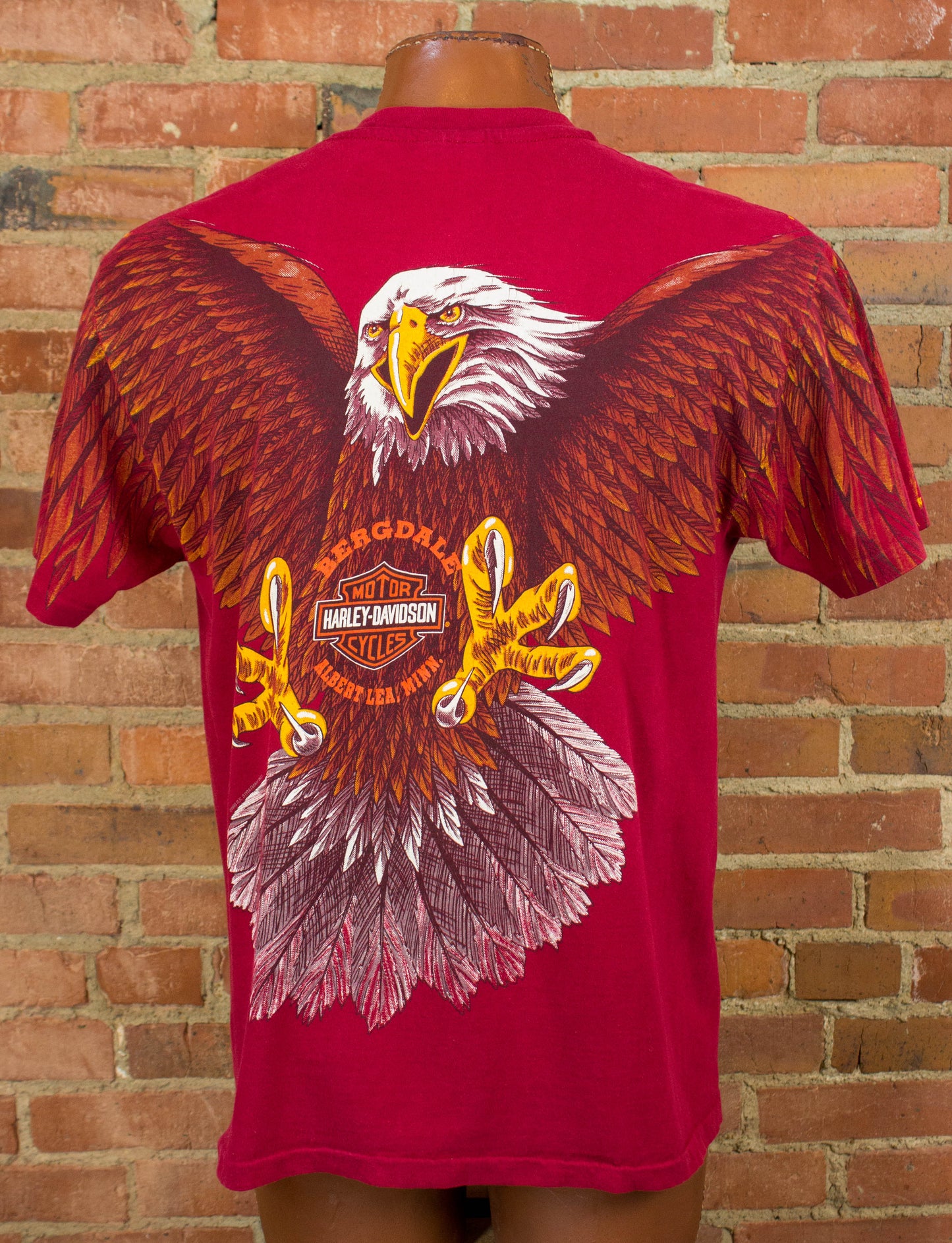 Vintage Harley Davidson Graphic T Shirt 1993 Eagle All Over Print Maroon Large
