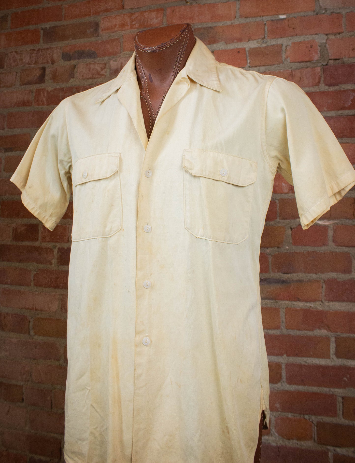 Vintage Hercules Eliminators Short Sleeve Button Up Work Shirt 40s Cream Large