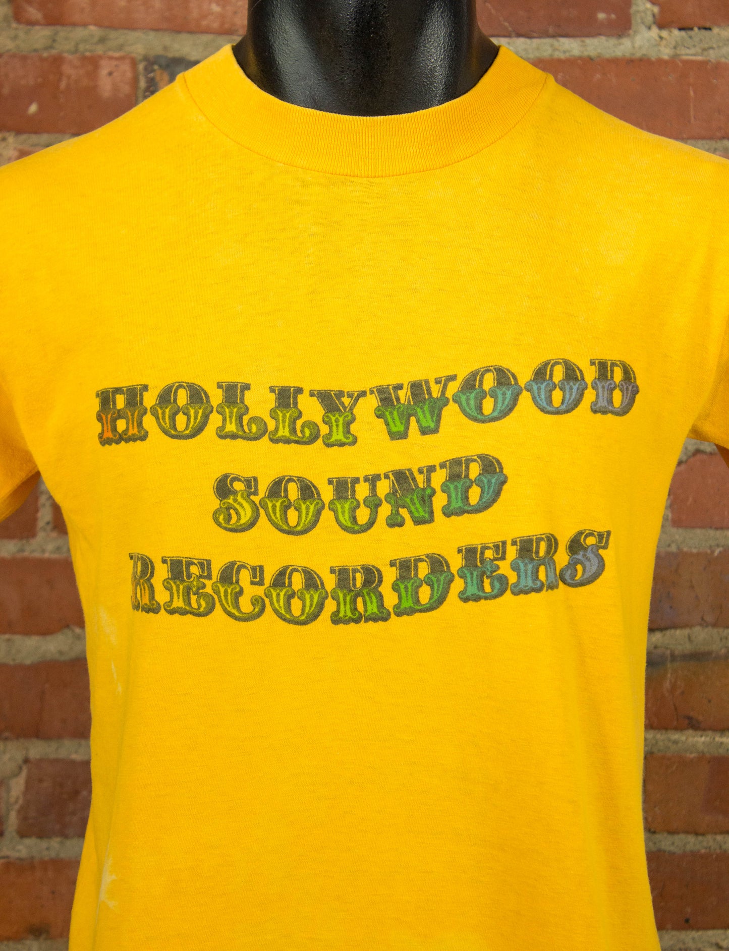 Vintage Hollywood Sound Recorders Graphic T Shirt 70s Orange/Yellow and Rainbow Medium
