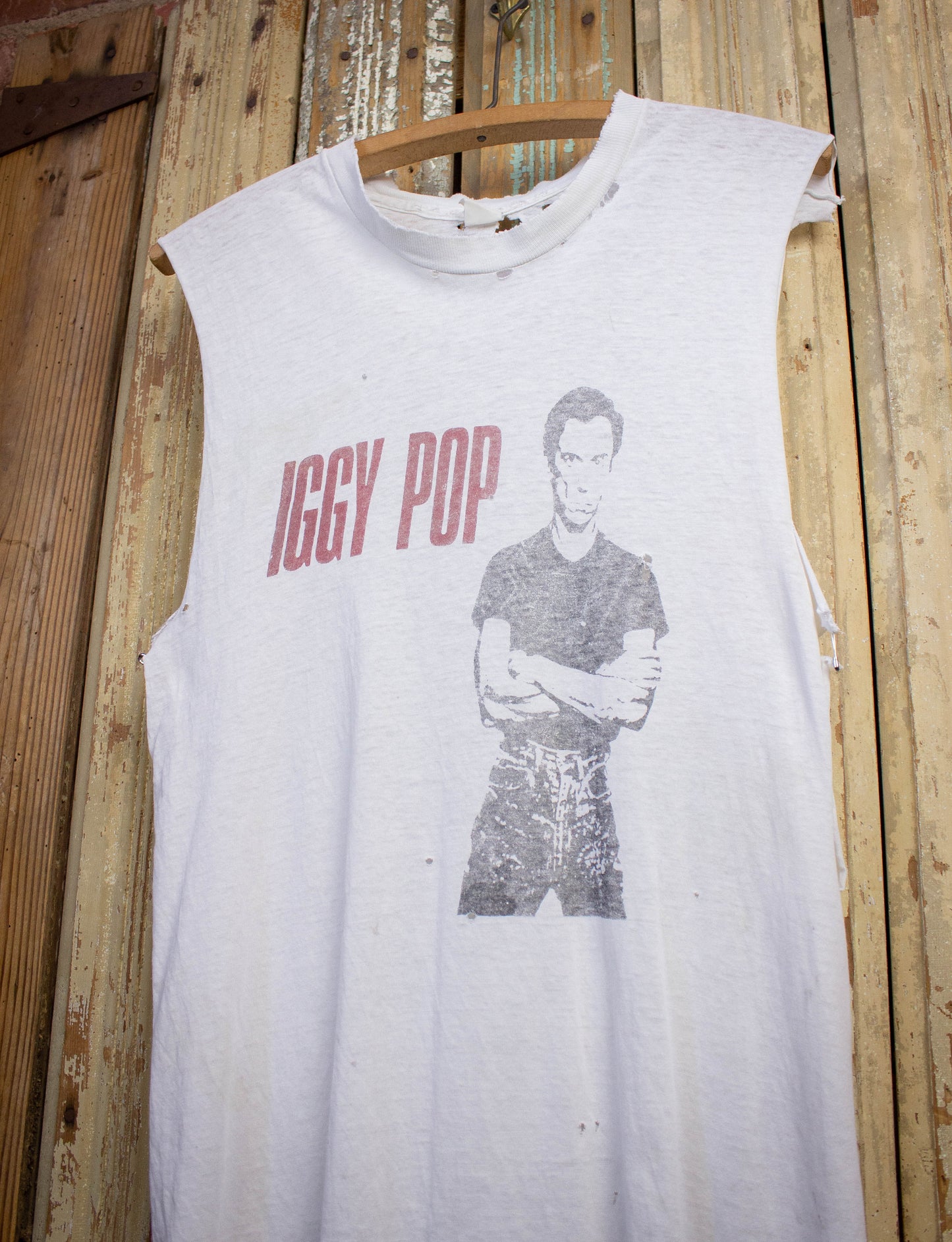 Vintage Iggy Pop Cut Off Concert T Shirt 80s White Large