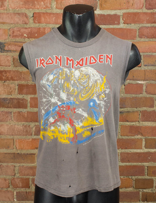 Vintage Iron Maiden Concert T Shirt 1982 Number Of The Beast World Tour Muscle Tee Faded Black Small-Medium