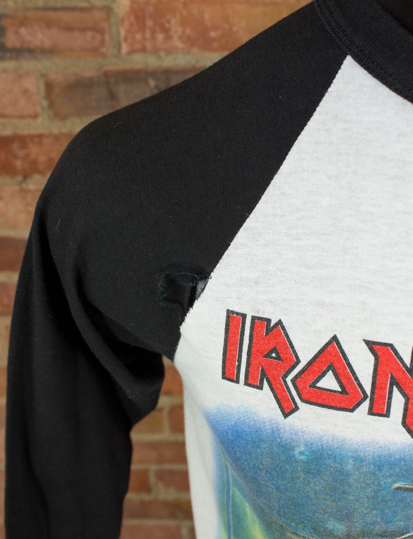 Vintage Iron Maiden Concert T Shirt 1987 Make My Day Black and White Raglan Jersey Small-Medium